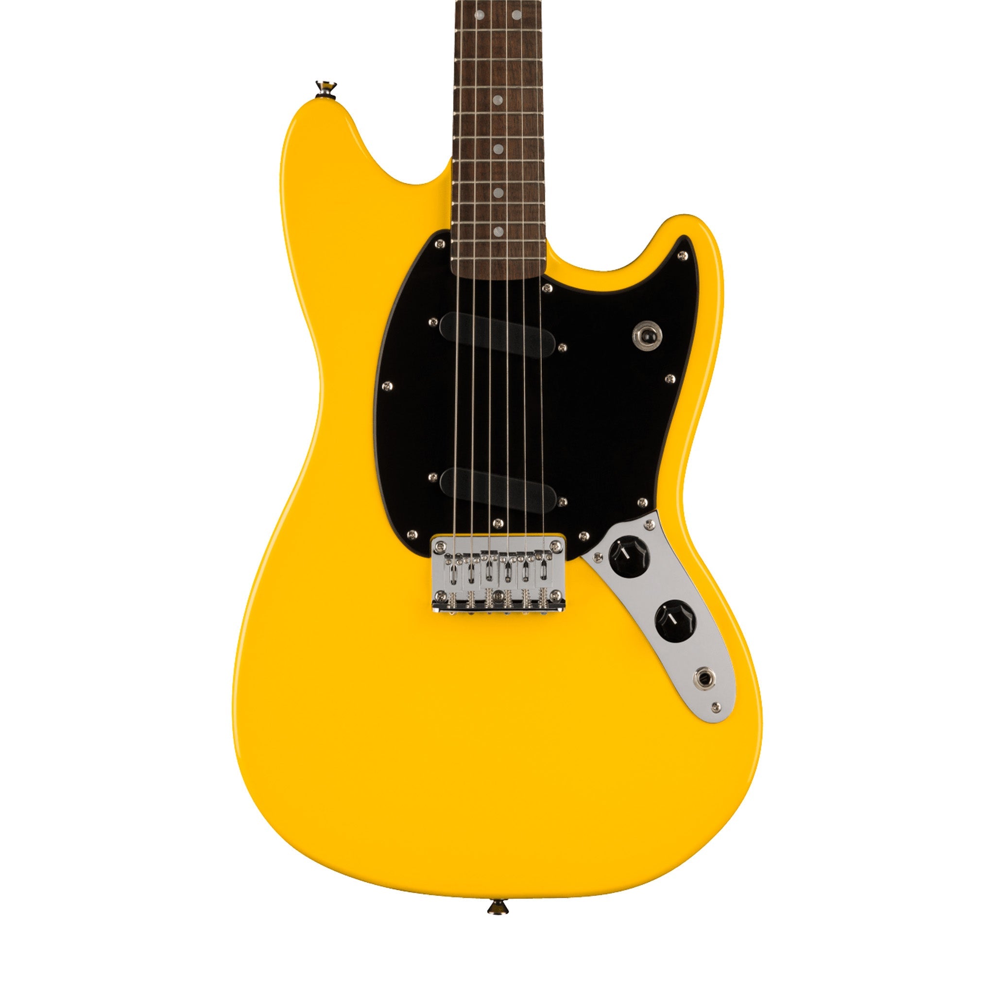 Squier FSR Sonic Mustang Electric Guitar w/Black Pickguard, Laurel FB, Graffiti Yellow | Zoso Music Sdn Bhd