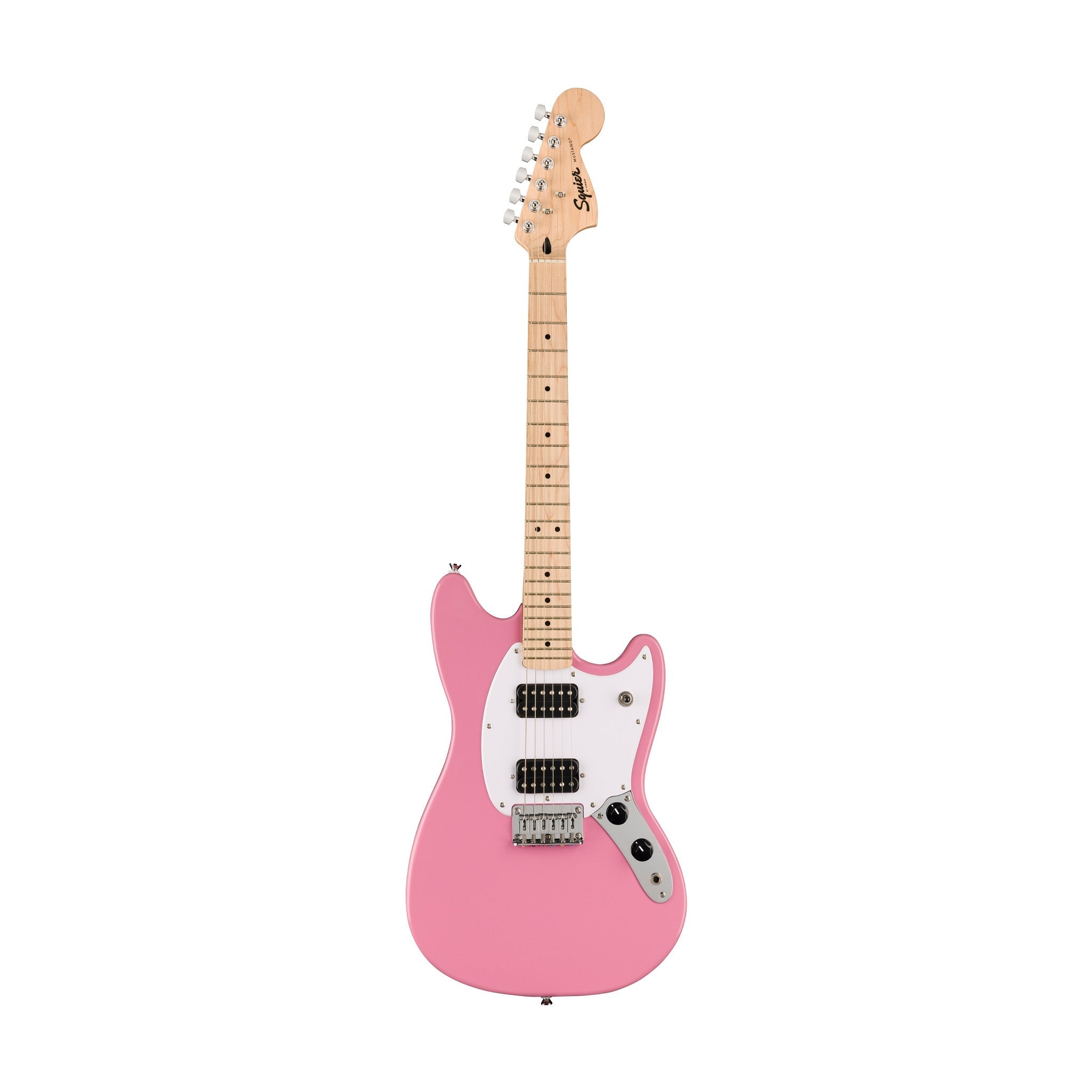 Squier Sonic Mustang HH Electric Guitar Bundle w/White Pickguard, Maple FB, Flash Pink