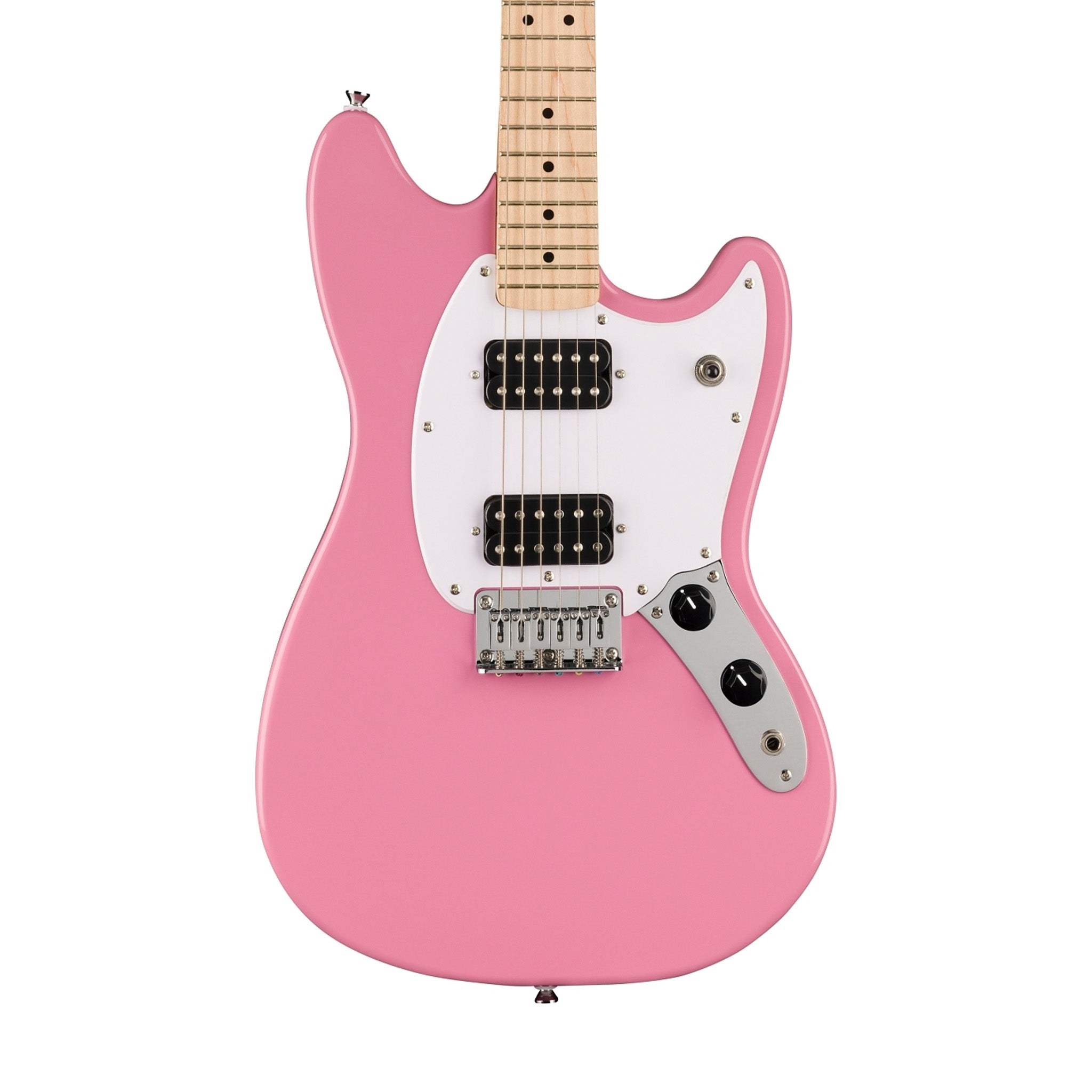 Squier Sonic Mustang HH Electric Guitar Bundle w/White Pickguard, Maple FB, Flash Pink