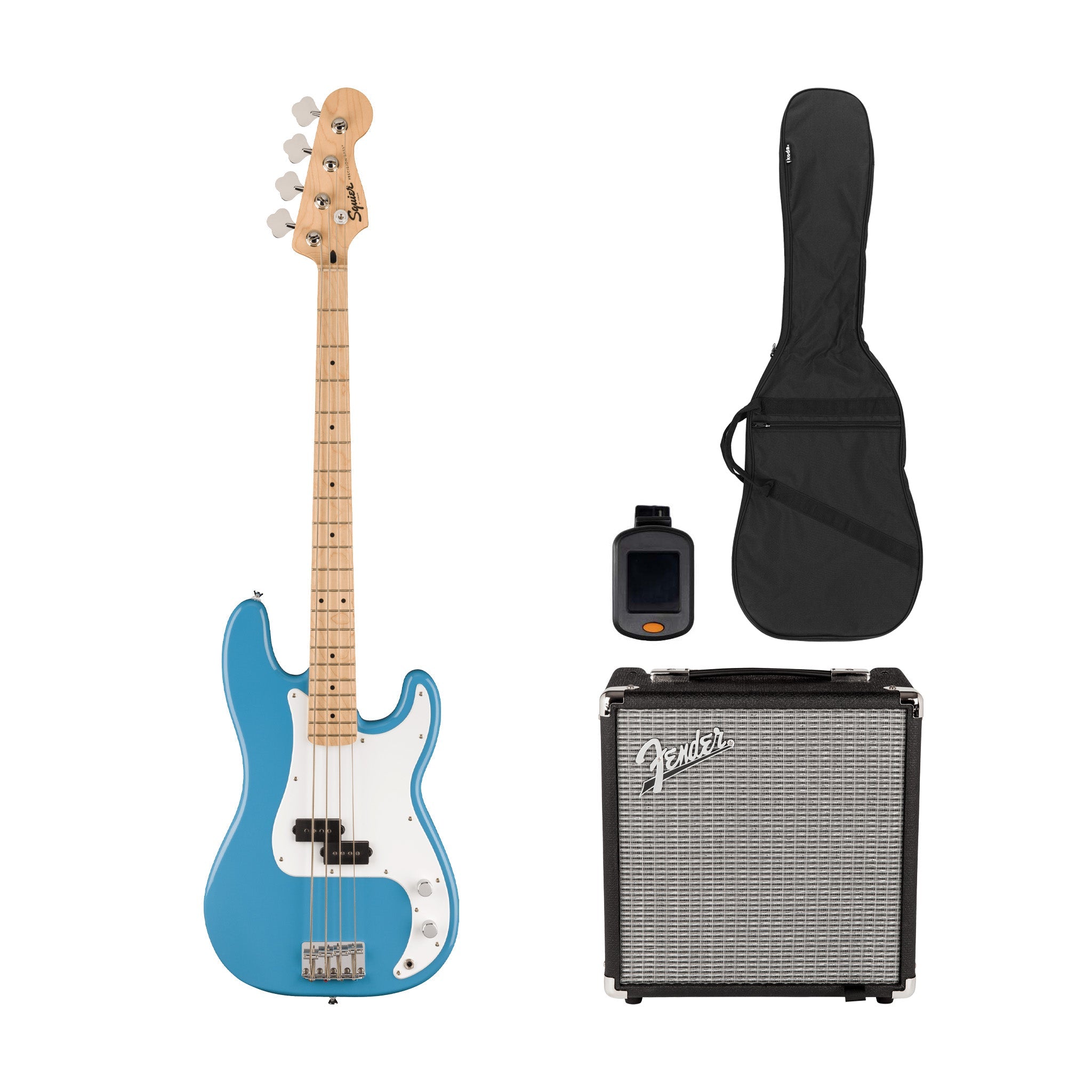 Squier Sonic Precision Bass Guitar Bundle w/White Pickguard, Maple FB, California Blue | Zoso Music Sdn Bhd