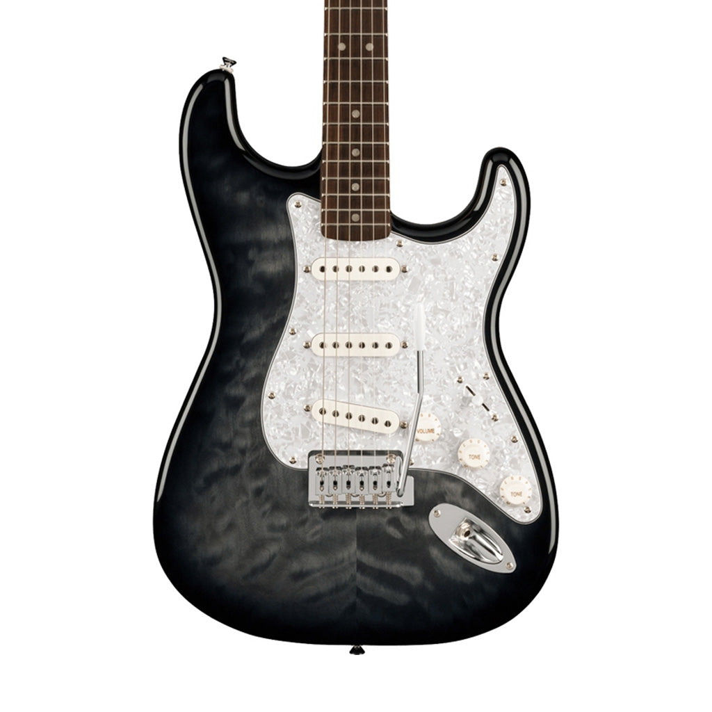 Squier FSR Affinity Series Stratocaster QMT Electric Guitar, Laurel FB, Black Burst