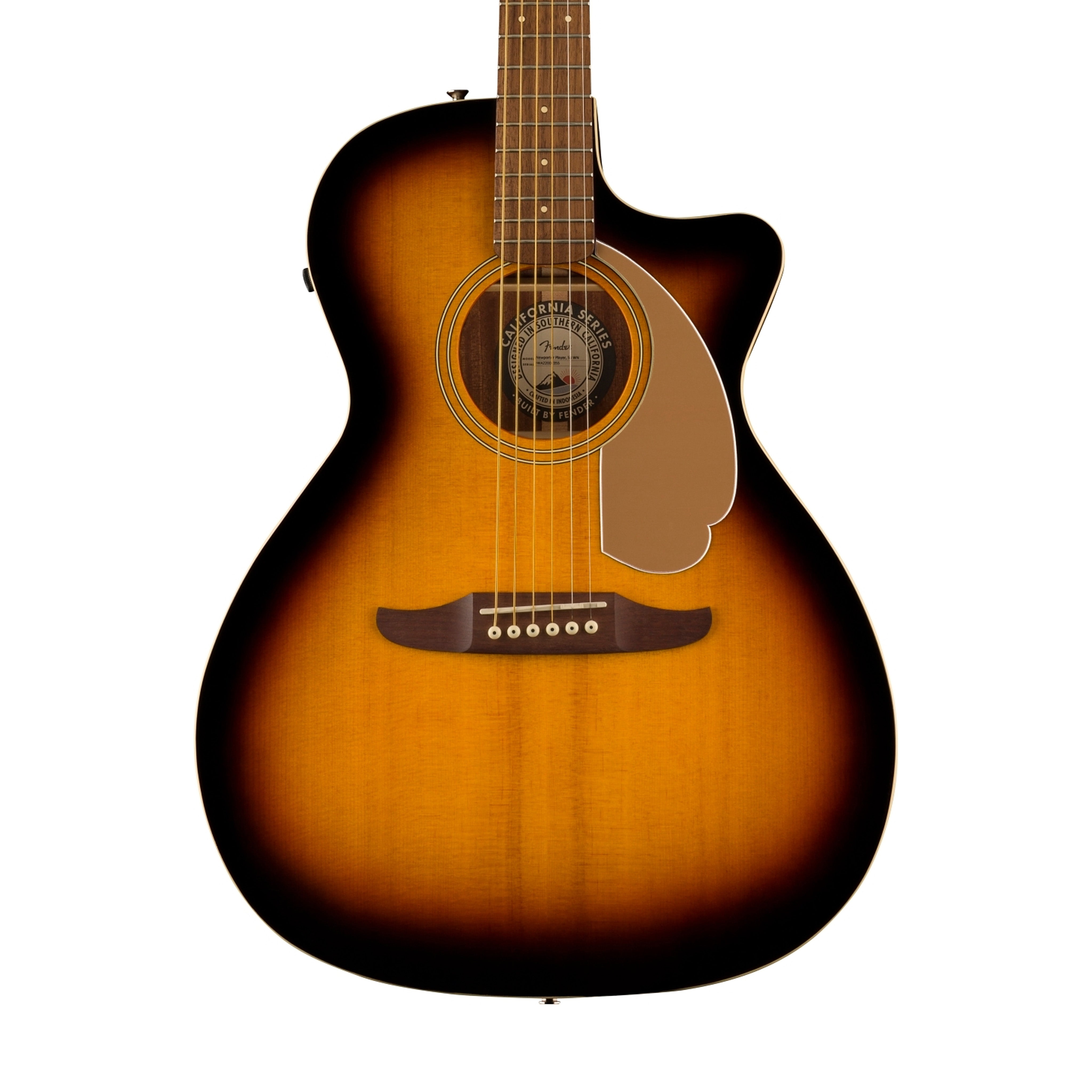 Fender California Newporter Player Medium-Sized Acoustic Guitar, Walnut FB, Sunburst | Zoso Music Sdn Bhd