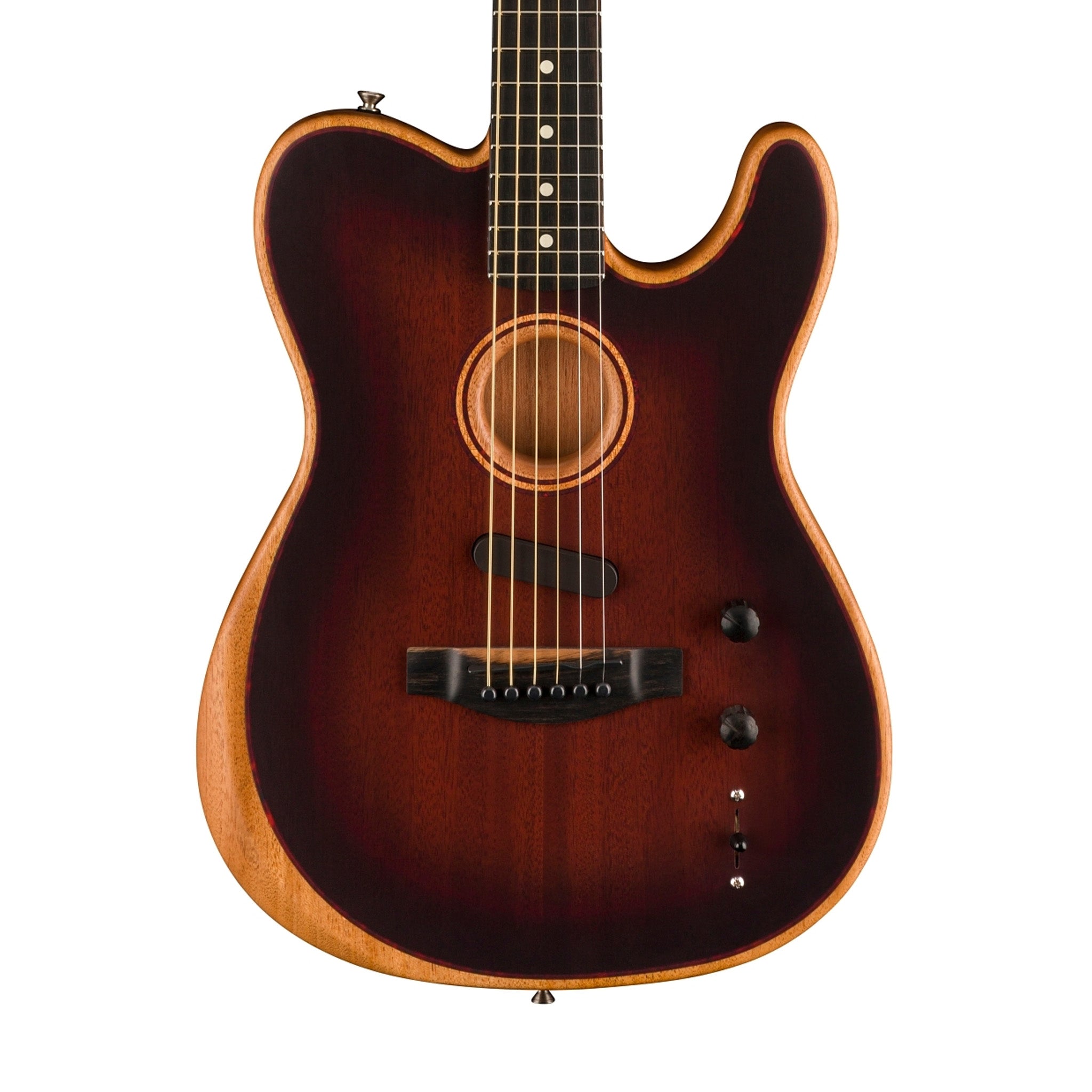 Fender American Acoustasonic Telecaster Guitar w/Bag, Ebony FB, Bourbon Burst