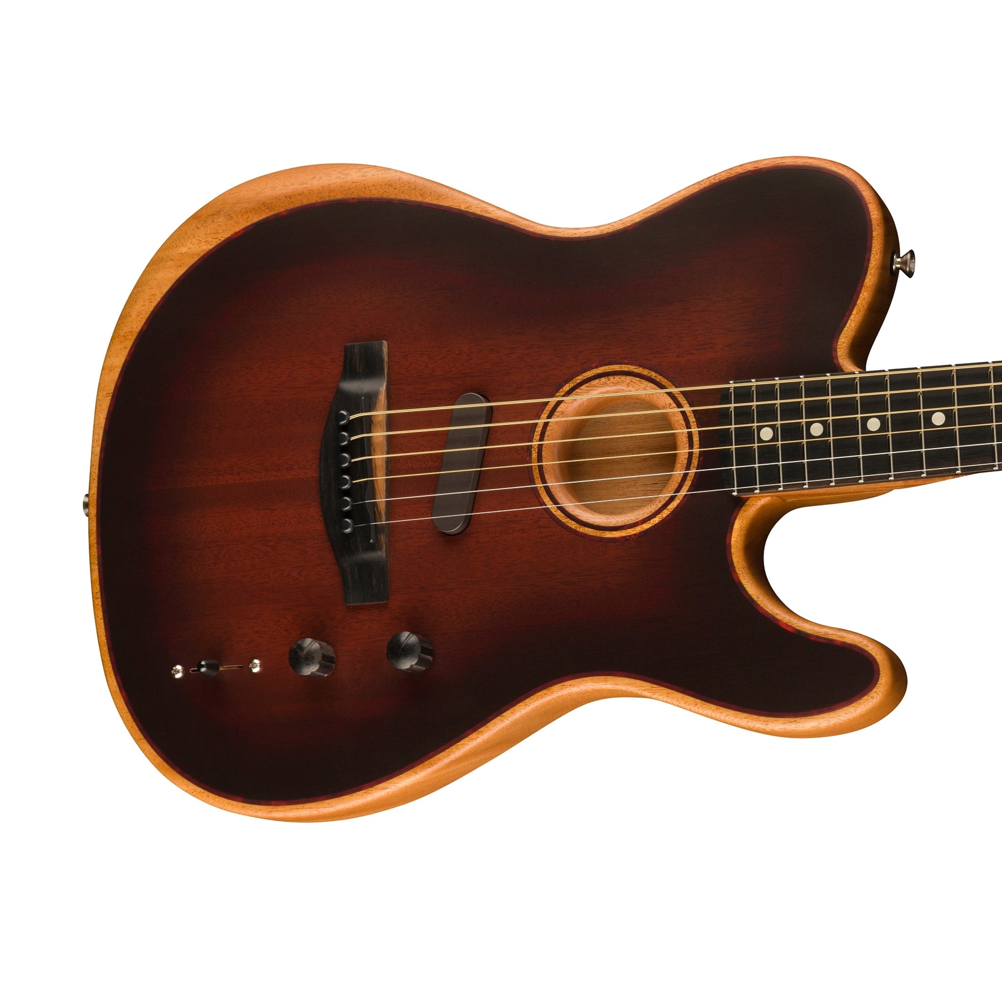 Fender American Acoustasonic Telecaster Guitar w/Bag, Ebony FB, Bourbon Burst
