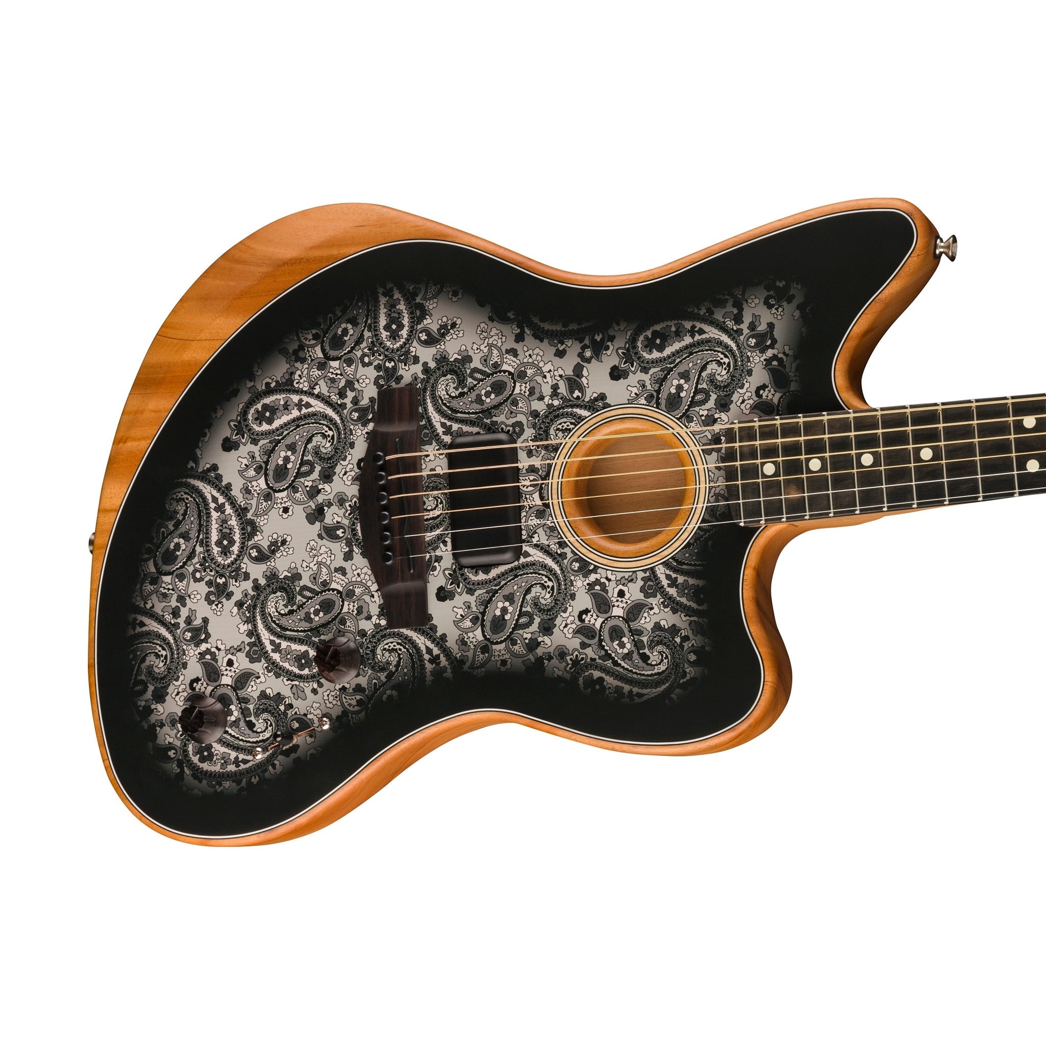 Fender FSR American Acoustasonic Jazzmaster Acoustic Guitar w/bag, Ebony FB, Black Paisley