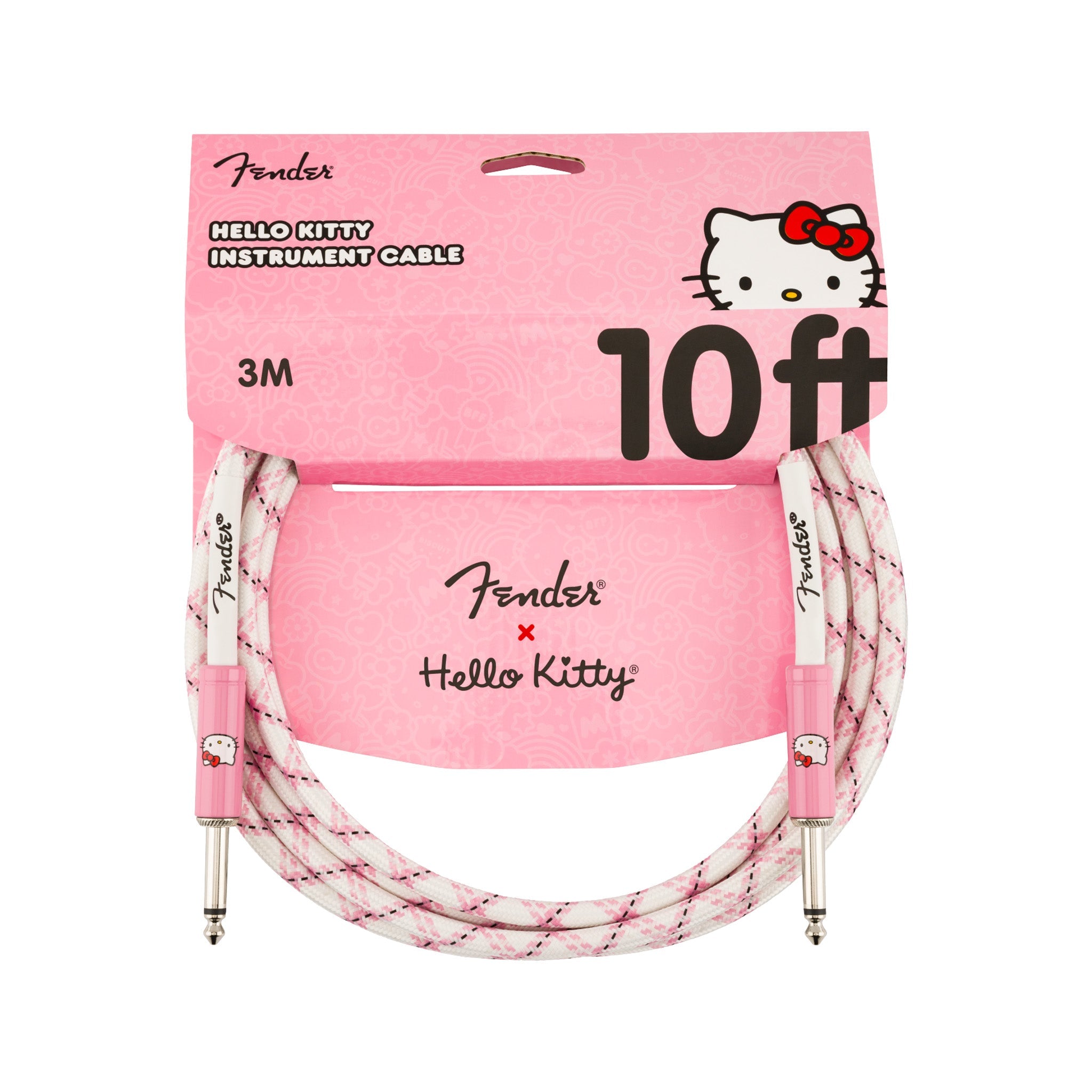 Fender Original Series 10 FT Hello Kitty Instrument Woven Cable, White/Pink | Zoso Music Sdn Bhd