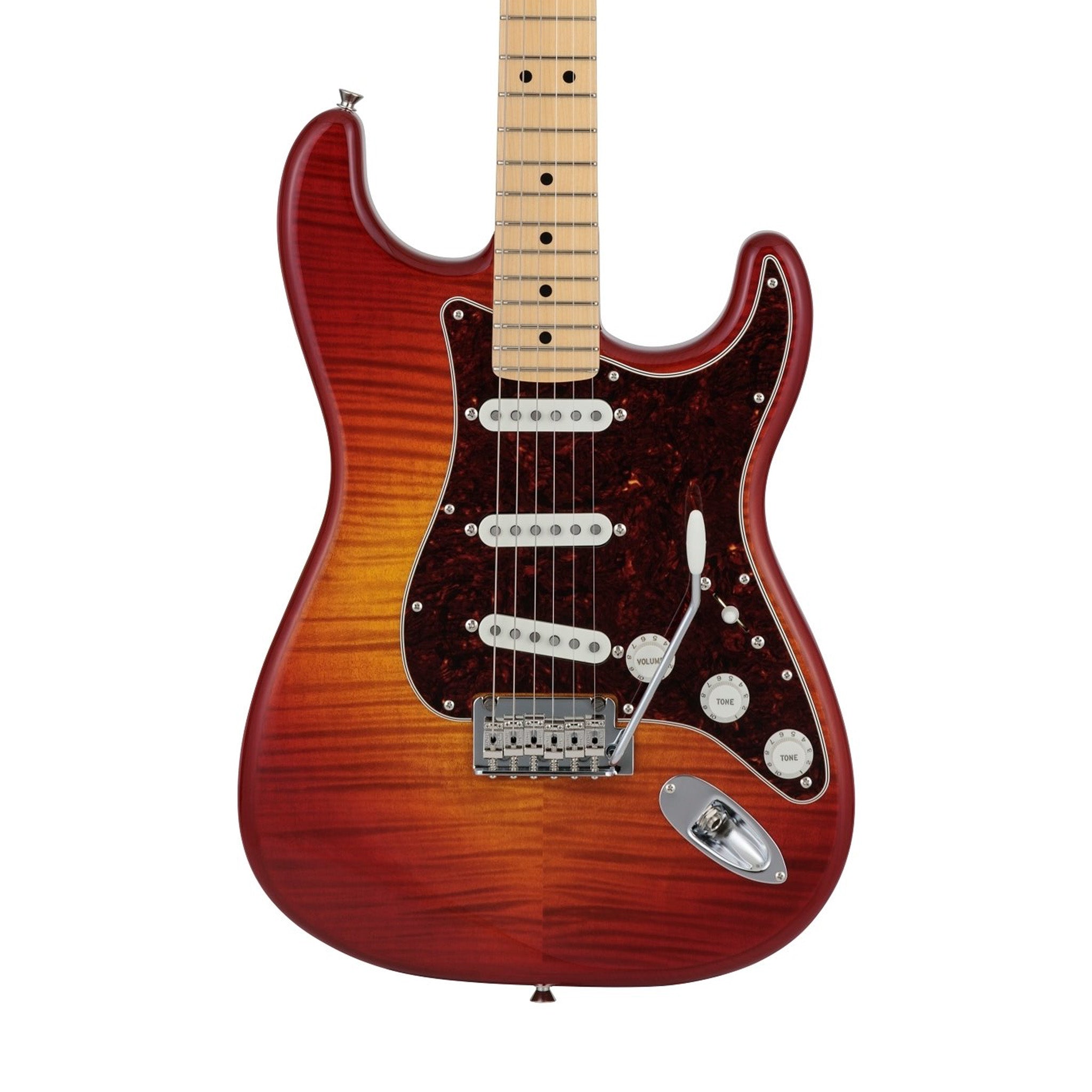 Fender Japan Hybrid II Stratocaster Electric Guitar, Maple FB, Flame Sunset Orange Transparent | Zoso Music Sdn Bhd