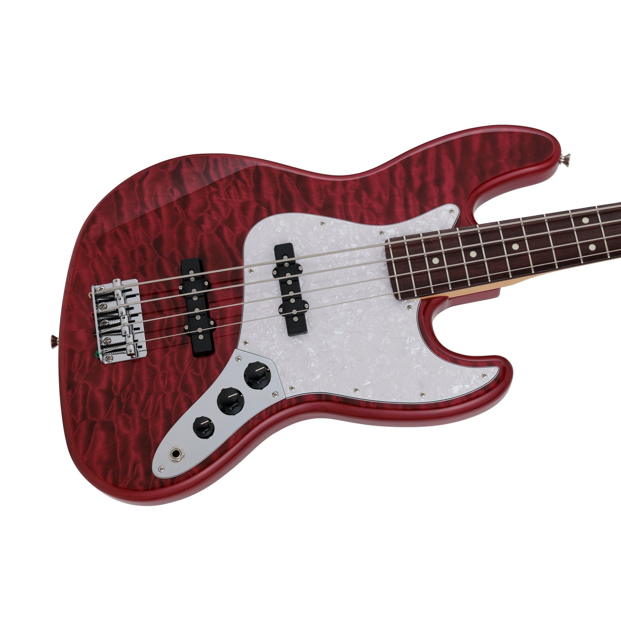 Fender Japan Hybrid II Jazz Bass Guitar w/Quilt Maple Top, RW FB, Red Beryl |  FENDER |  BASS GUITAR |  Zoso Music