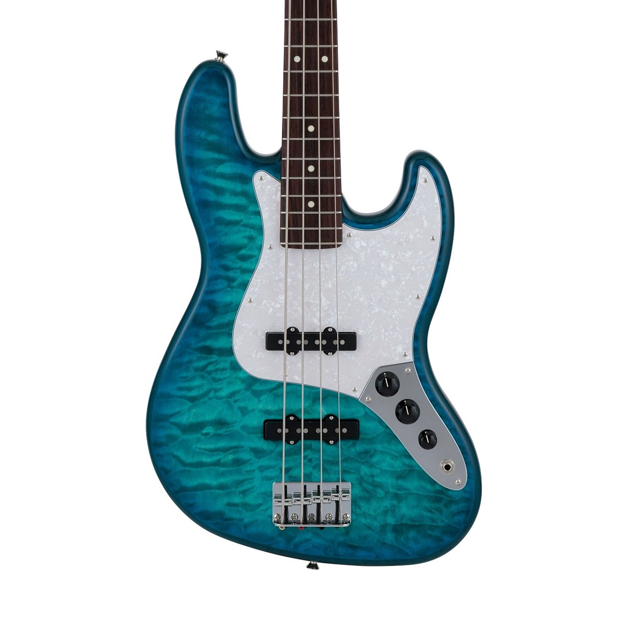 Fender Japan Hybrid II Jazz Bass Guitar w/Quilt Maple Top, RW FB, Aquamarine | Zoso Music Sdn Bhd