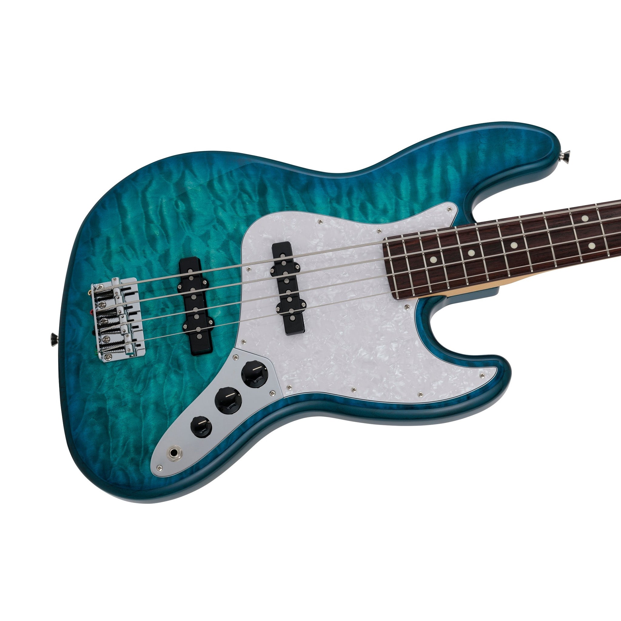 Fender Japan Hybrid II Jazz Bass Guitar w/Quilt Maple Top, RW FB, Aquamarine |  FENDER |  BASS GUITAR |  Zoso Music