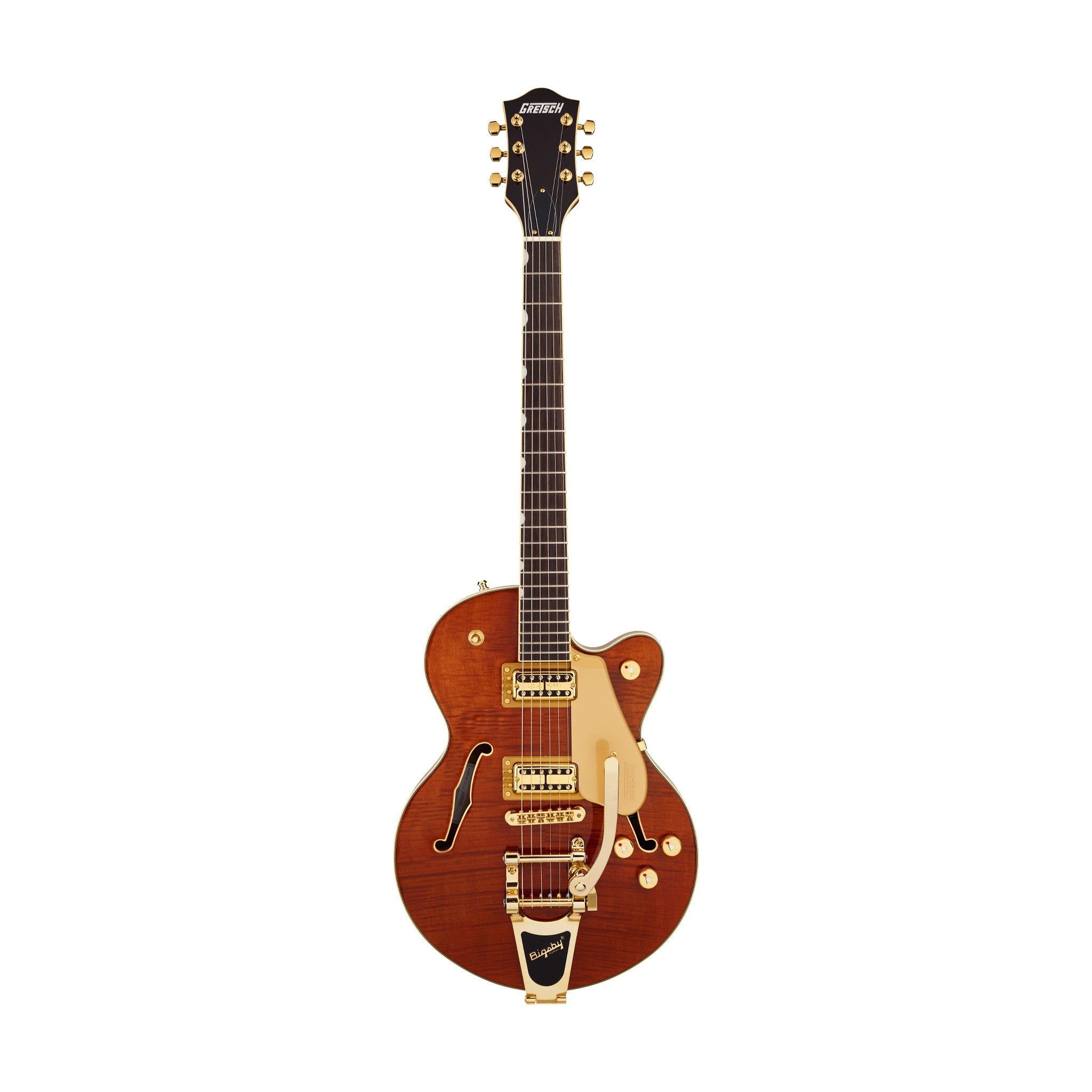 Gretsch Electromatic LTD Flame Okoume Broadkaster Jr Single-Cut Guitar w/Bigsby, Roundup Orange |  GRETSCH |  ELECTRIC GUITAR |  Zoso Music