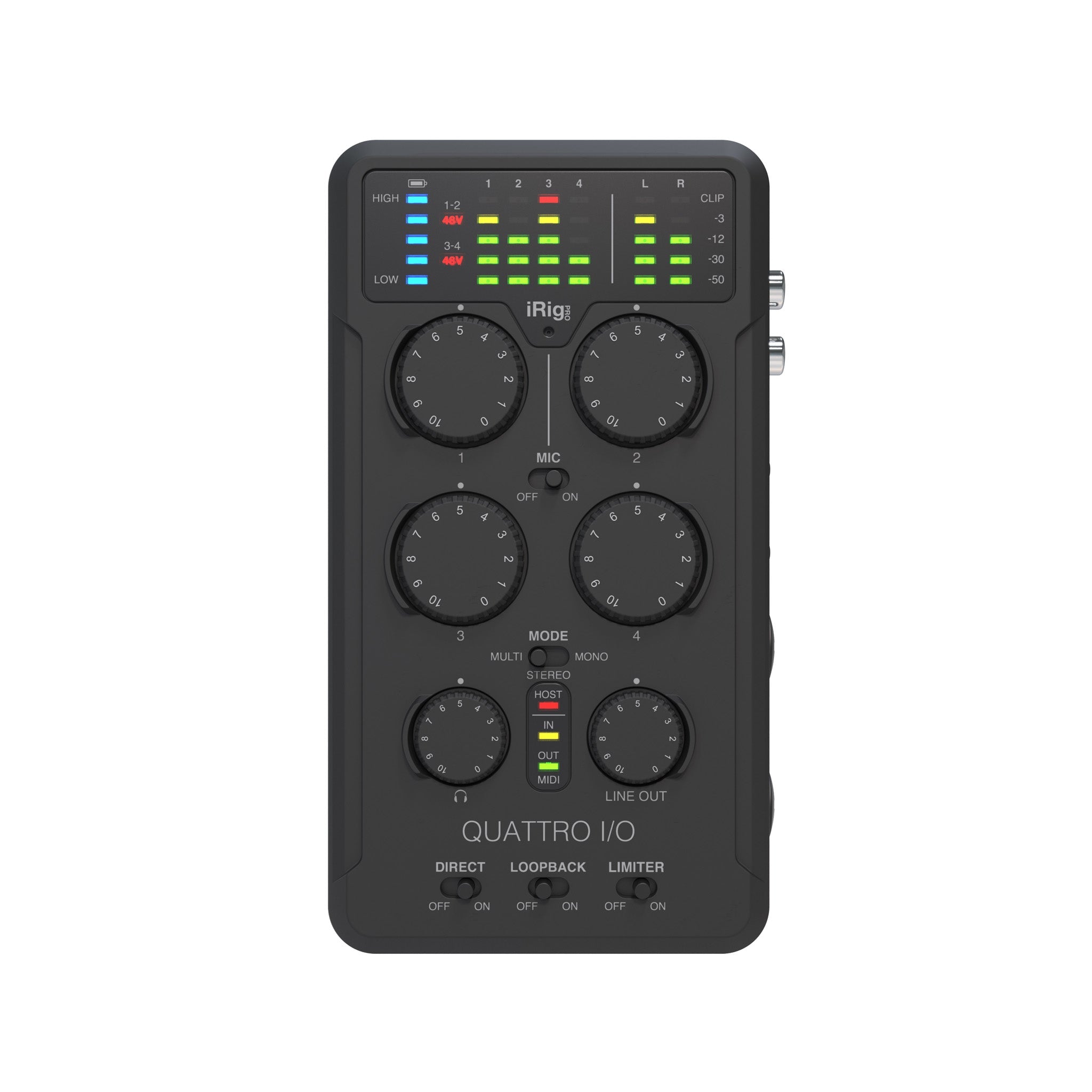 IK Multimedia iRig Pro Quattro I/O Close Up View Zoso Music 