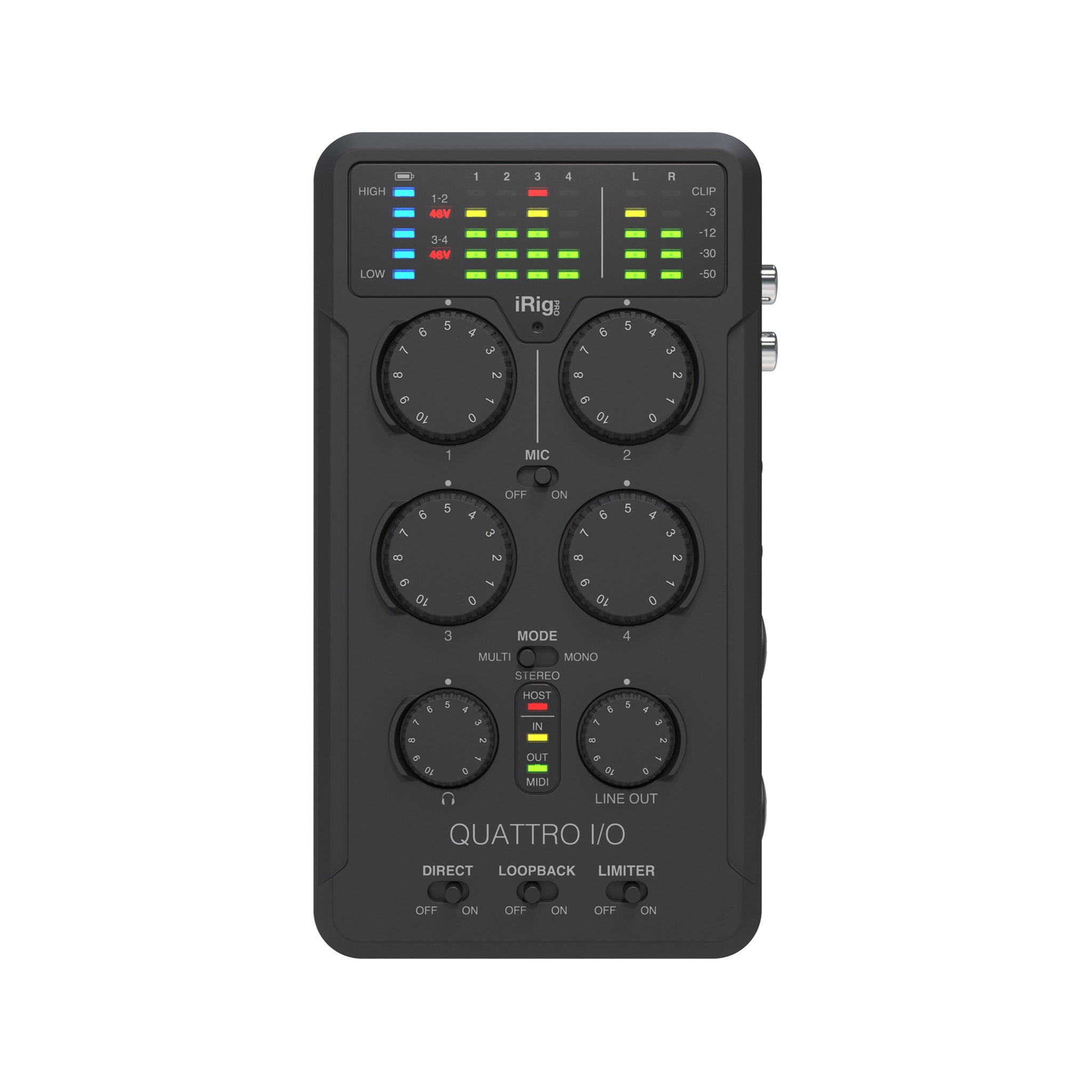 IK Multimedia iRig Pro Quattro FRONT View Zoso Music 