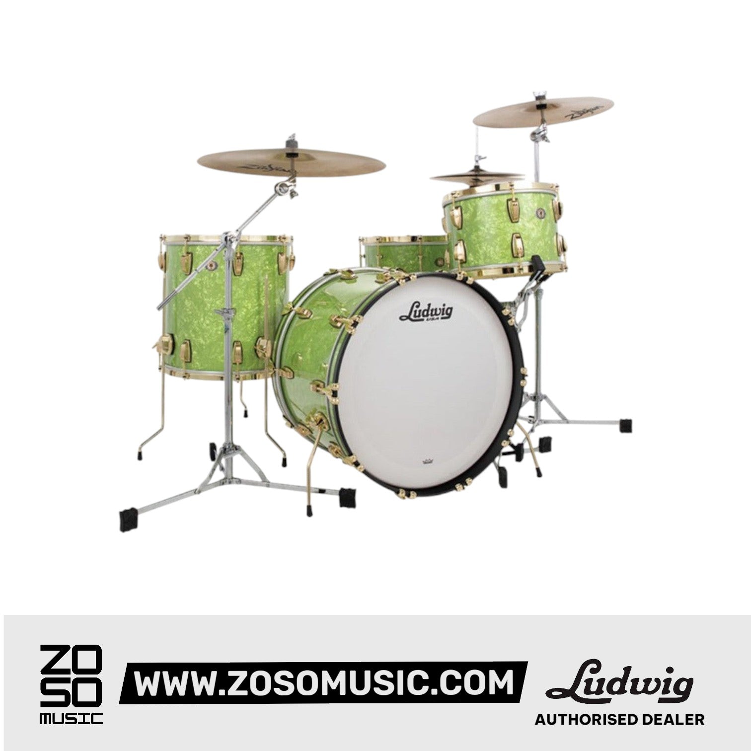Ludwig L84233LXEPWCB Classic Maple Vintage 3-Piece (22/16/13) Drum Shell Kit, Emerald Pearl |  LUDWIG |  DRUM-ACOUSTIC |  Zoso Music
