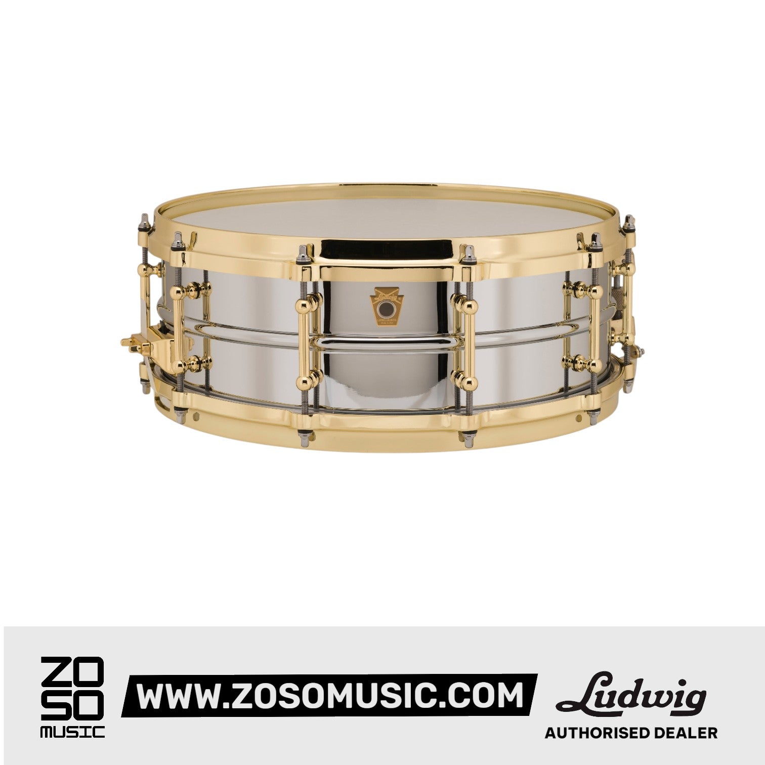 Ludwig LB400BBTWM 5x14inch Chrome-Over Brass Snare Drum, Brass Hardware, Tube Lugs |  LUDWIG |  DRUM-SNARE DRUM |  Zoso Music