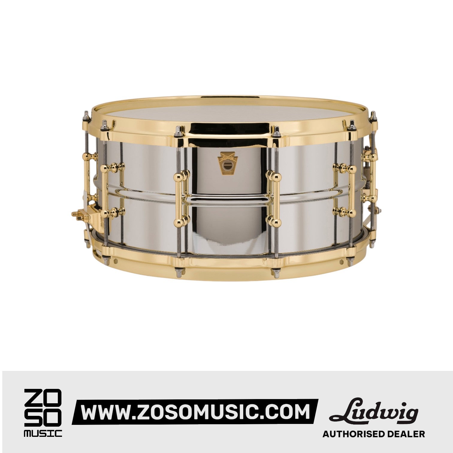 Ludwig LB402BBTWM 6.5x14inch Chrome-Over Brass Snare Drum, Brass Hardware, Tube Lugs |  LUDWIG |  DRUM-SNARE DRUM |  Zoso Music
