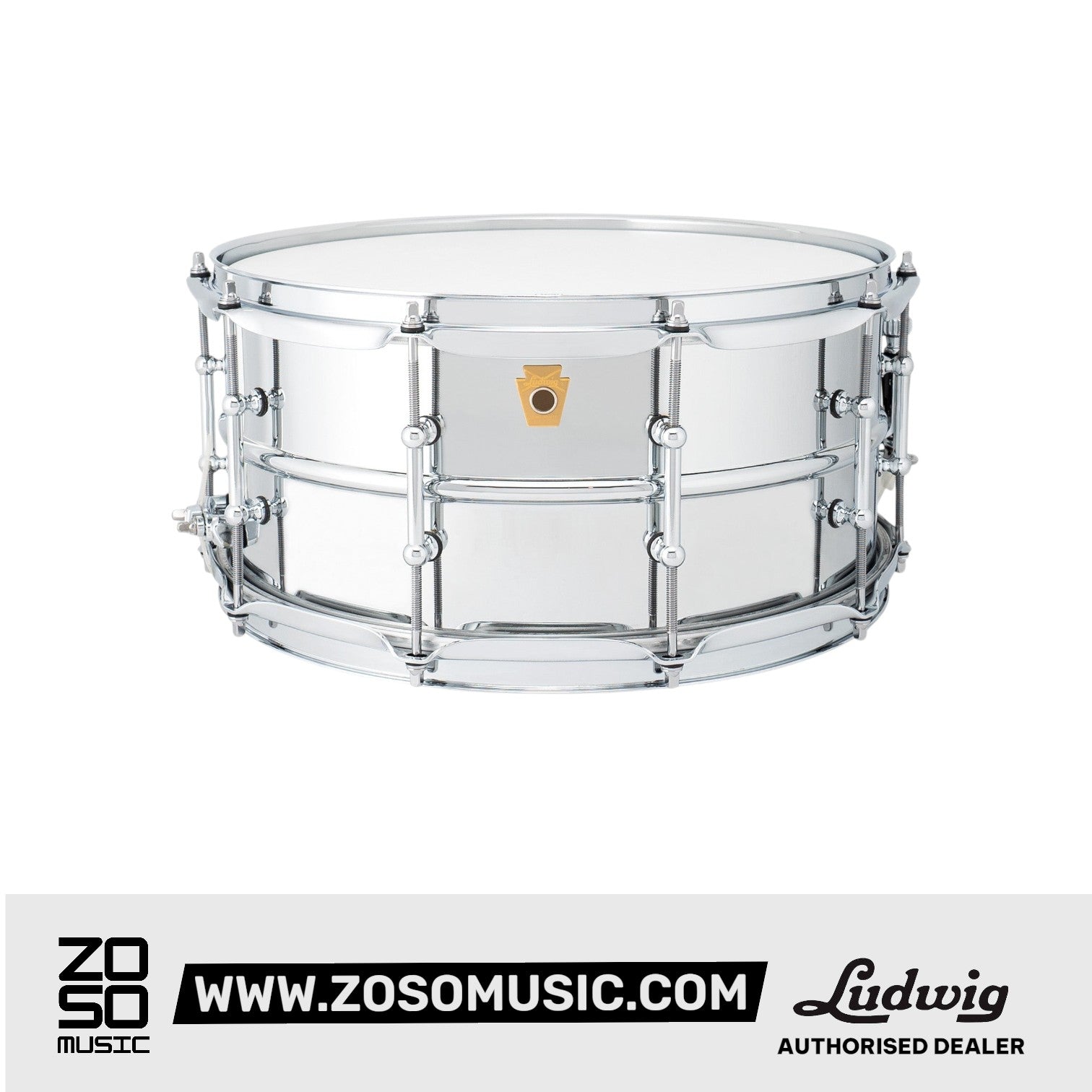 Ludwig LB402BT 6.5x14inch Chrome-Over Brass Snare Drum, Smooth Shell, Tube Lugs | Zoso Music Sdn Bhd