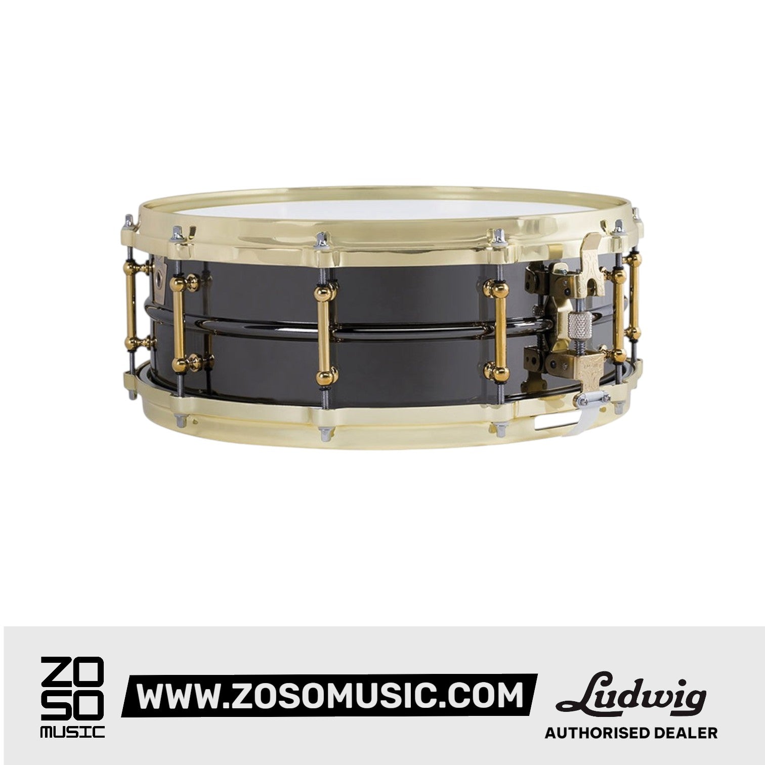 Ludwig LB416BT 5x14inch Black Beauty w/Brass Tube Lugs, Millenium Strainer |  LUDWIG |  DRUM-HARDWARE |  Zoso Music