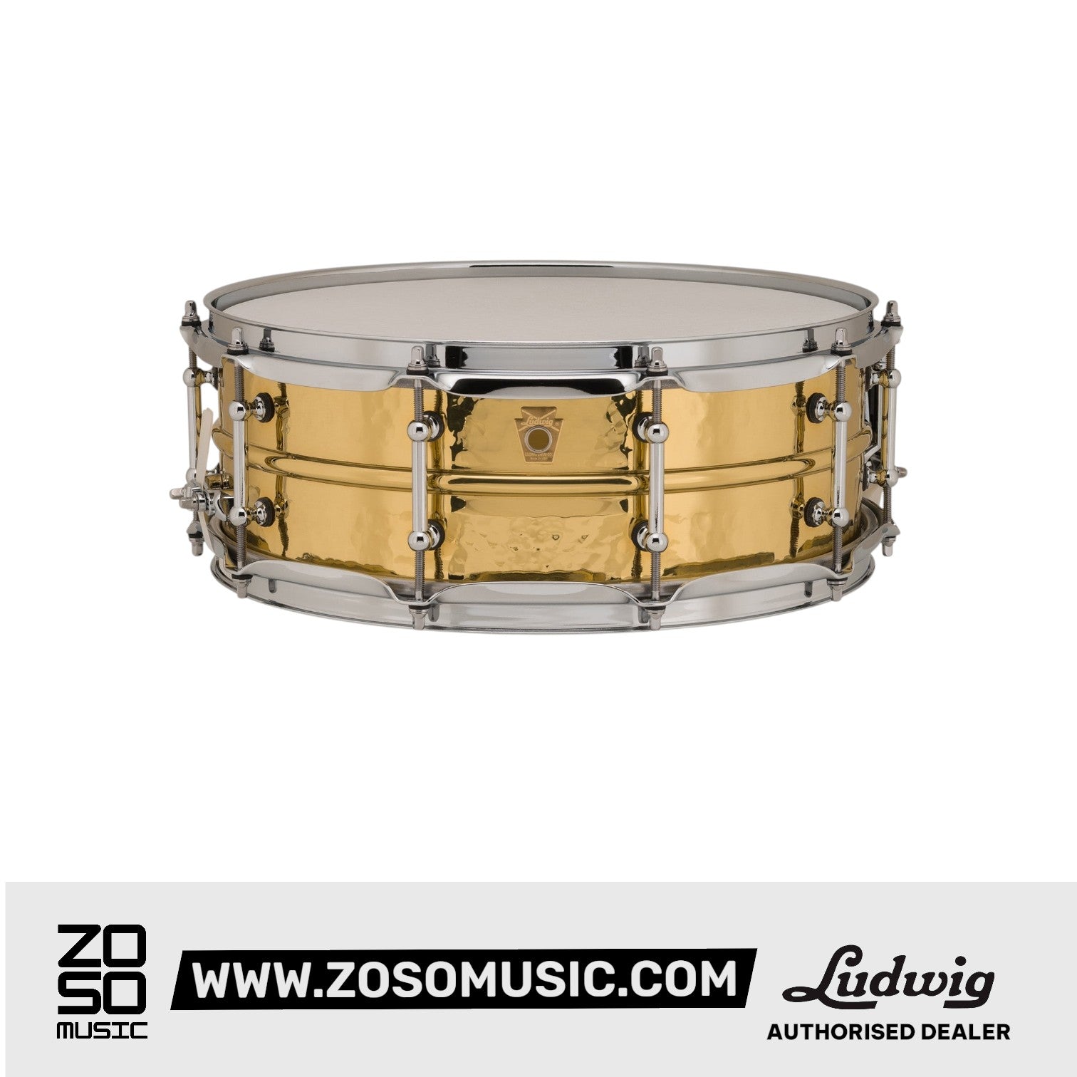 Ludwig LB420BKT 5x14inch Hammered Brass Snare Drum, Smooth Shell, Tube Lugs | Zoso Music Sdn Bhd