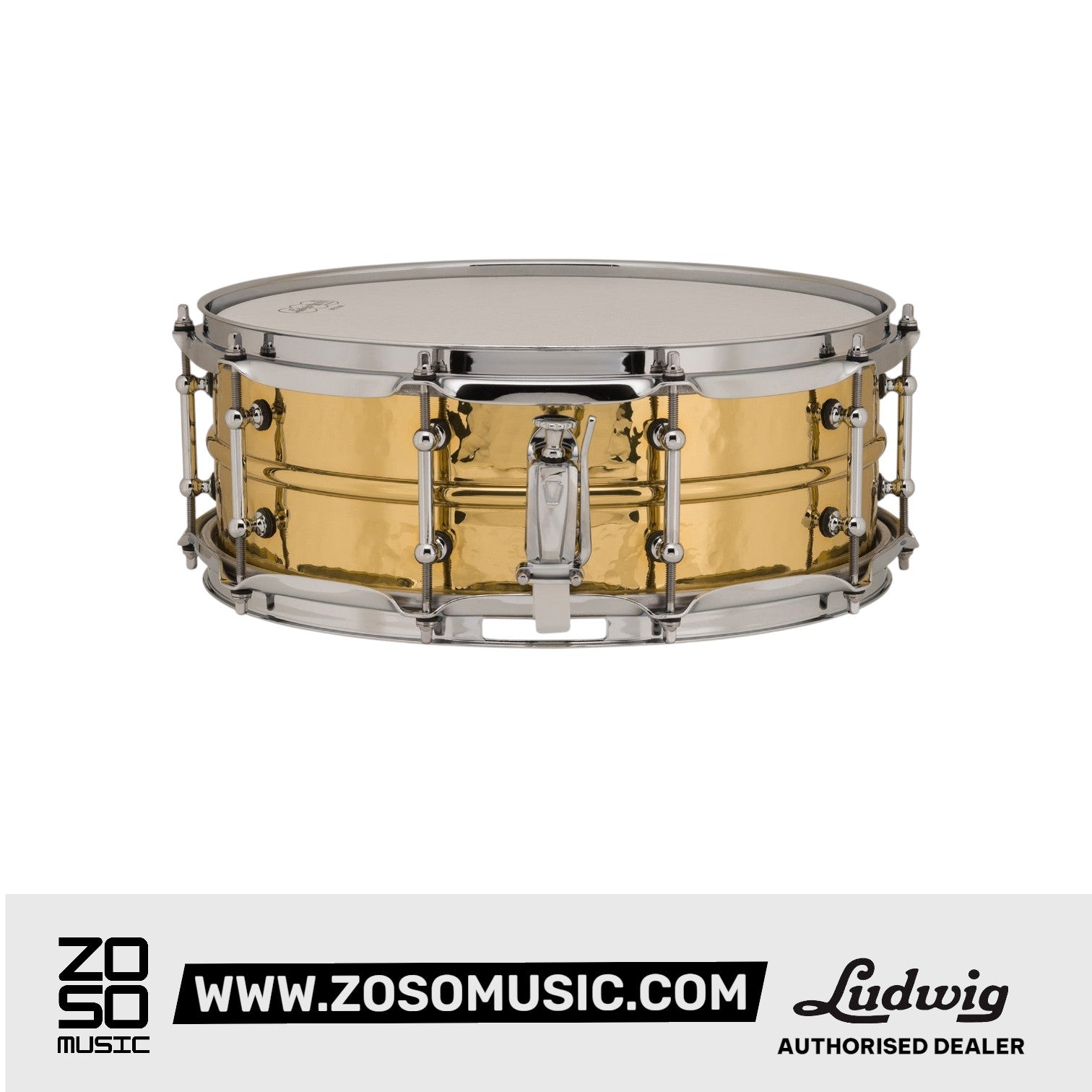 Ludwig LB420BKT 5x14inch Hammered Brass Snare Drum, Smooth Shell, Tube Lugs |  LUDWIG |  DRUM-SNARE DRUM |  Zoso Music