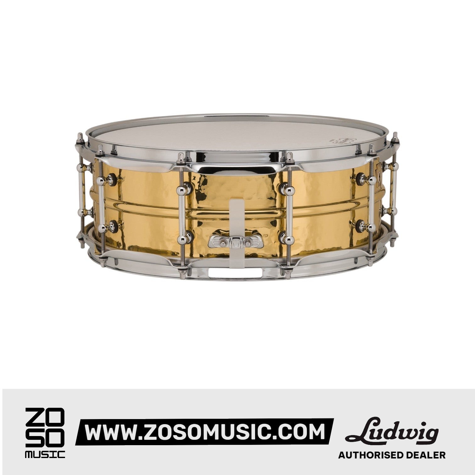 Ludwig LB420BKT 5x14inch Hammered Brass Snare Drum, Smooth Shell, Tube Lugs |  LUDWIG |  DRUM-SNARE DRUM |  Zoso Music