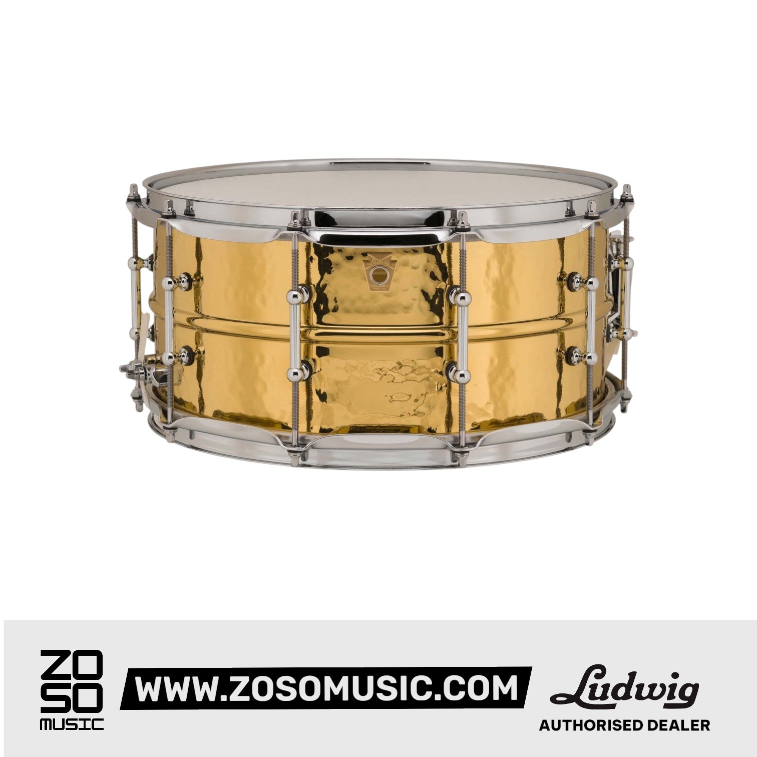 Ludwig LB422BKT 6.5x14inch Hammered Brass Snare Drum |  LUDWIG |  DRUM-SNARE DRUM |  Zoso Music