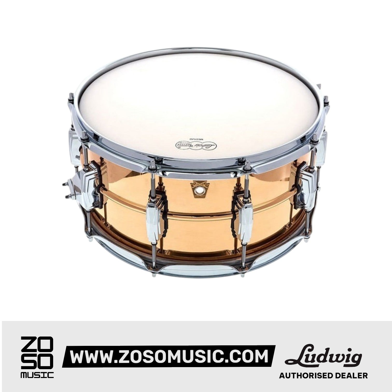 Ludwig LB552 6.5x14inch Bronze Suprahonic Snare Drum, Smooth Shell, Imperial Lugs |  LUDWIG |  DRUM-SNARE DRUM |  Zoso Music
