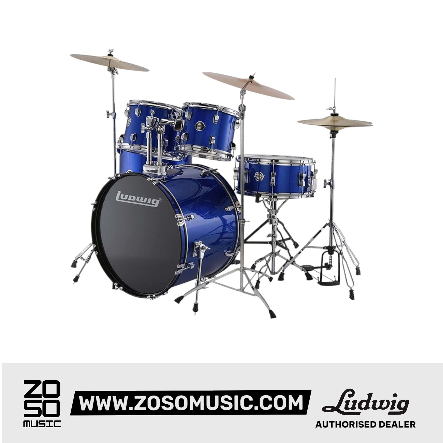 Ludwig LC16019 Accent Fuse 5-Piece Drums Set w/Hardware+Throne+Cymbal, Blue Foil | Zoso Music Sdn Bhd