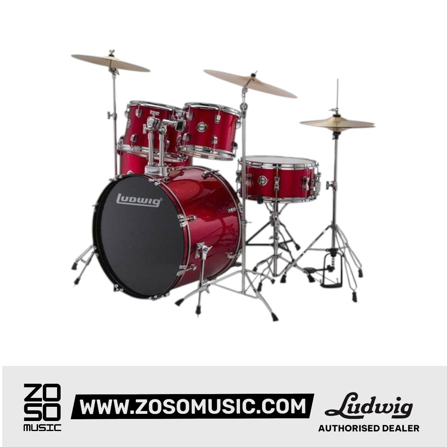 Ludwig Lc16514 Accent Drive 5-piece Drums Set With Hardware, Throne, Cymbal, Red Foil Color (Full Set) | Zoso Music Sdn Bhd