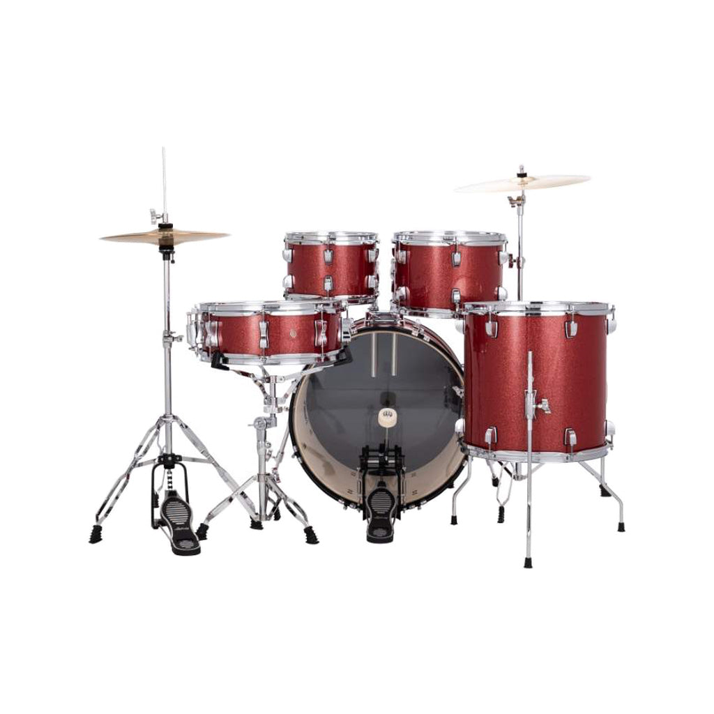 Ludwig LC19014 Accent Fuse 5-Piece Drums Set w/Hardware+Throne+Cymbal, Red Sparkle