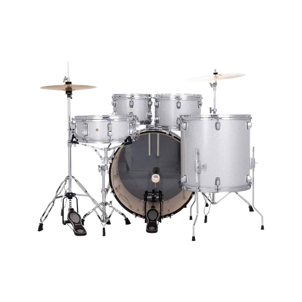 Ludwig LC19015 Accent Fuse 5-Piece Drums Set w/Hardware+Throne+Cymbal, Silver Sparkle