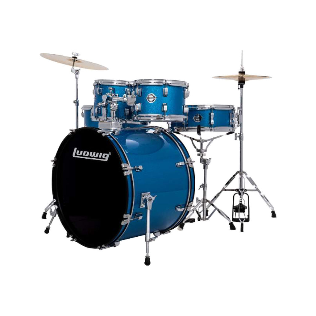 Ludwig LC19019 Accent Fuse 5-Piece Drums Set w/Hardware+Throne+Cymbal, Blue Sparkle