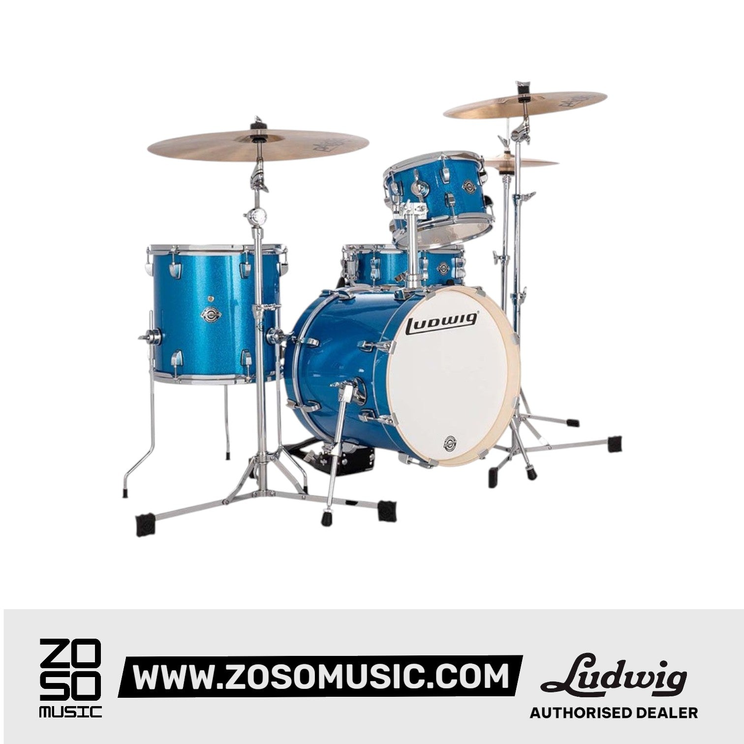 Ludwig LC2792 Breakbeats By Questlove 4-Piece Drum Kit w/ Bag, Blue Sparkle |  LUDWIG |  DRUM-ACOUSTIC |  Zoso Music