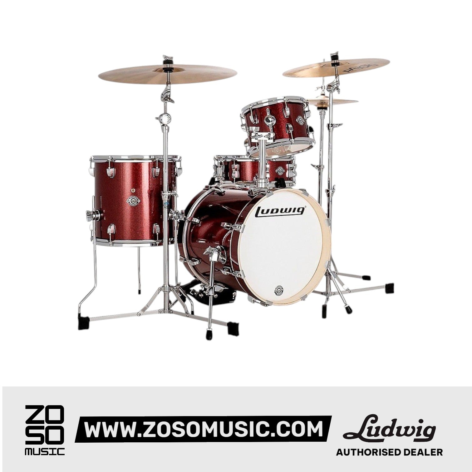 Ludwig LC2794 Breakbeats By Questlove 4-Piece Drum Kit w/ Bag, Red Sparkle |  LUDWIG |  DRUM-ACOUSTIC |  Zoso Music