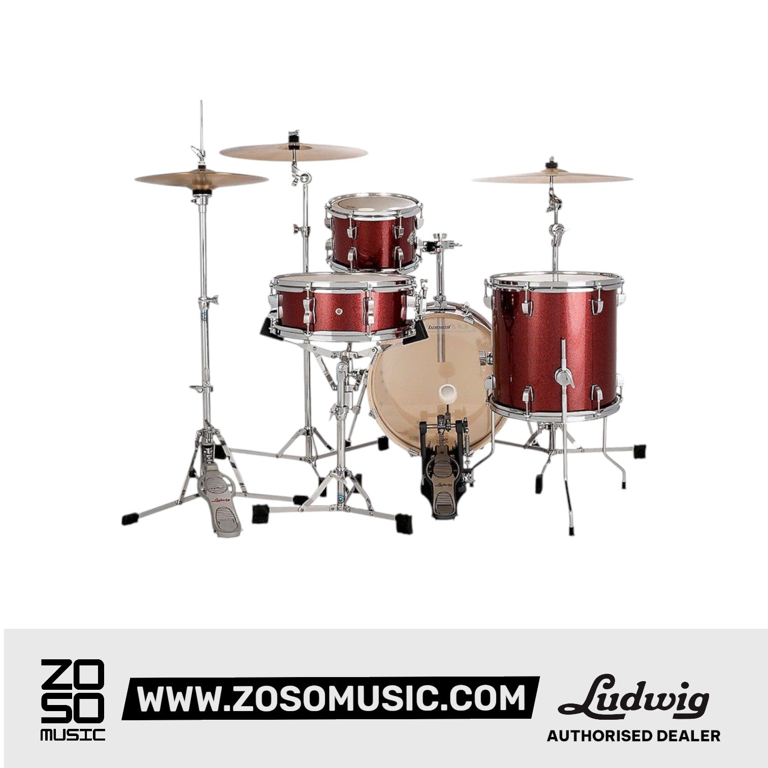 Ludwig LC2794 Breakbeats By Questlove 4-Piece Drum Kit w/ Bag, Red Sparkle |  LUDWIG |  DRUM-ACOUSTIC |  Zoso Music