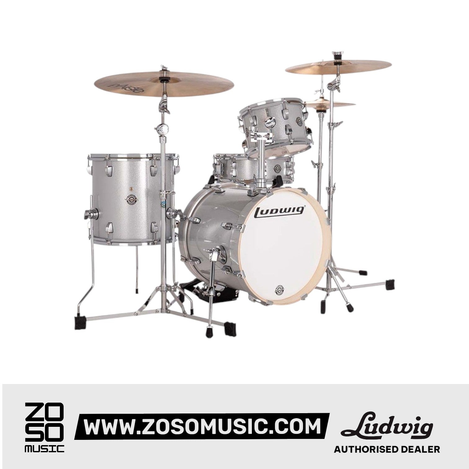 Ludwig LC2797 Breakbeats By Questlove 4-Piece Drum Kit w/ Bag, Silver Sparkle |  LUDWIG |  DRUM-ACOUSTIC |  Zoso Music
