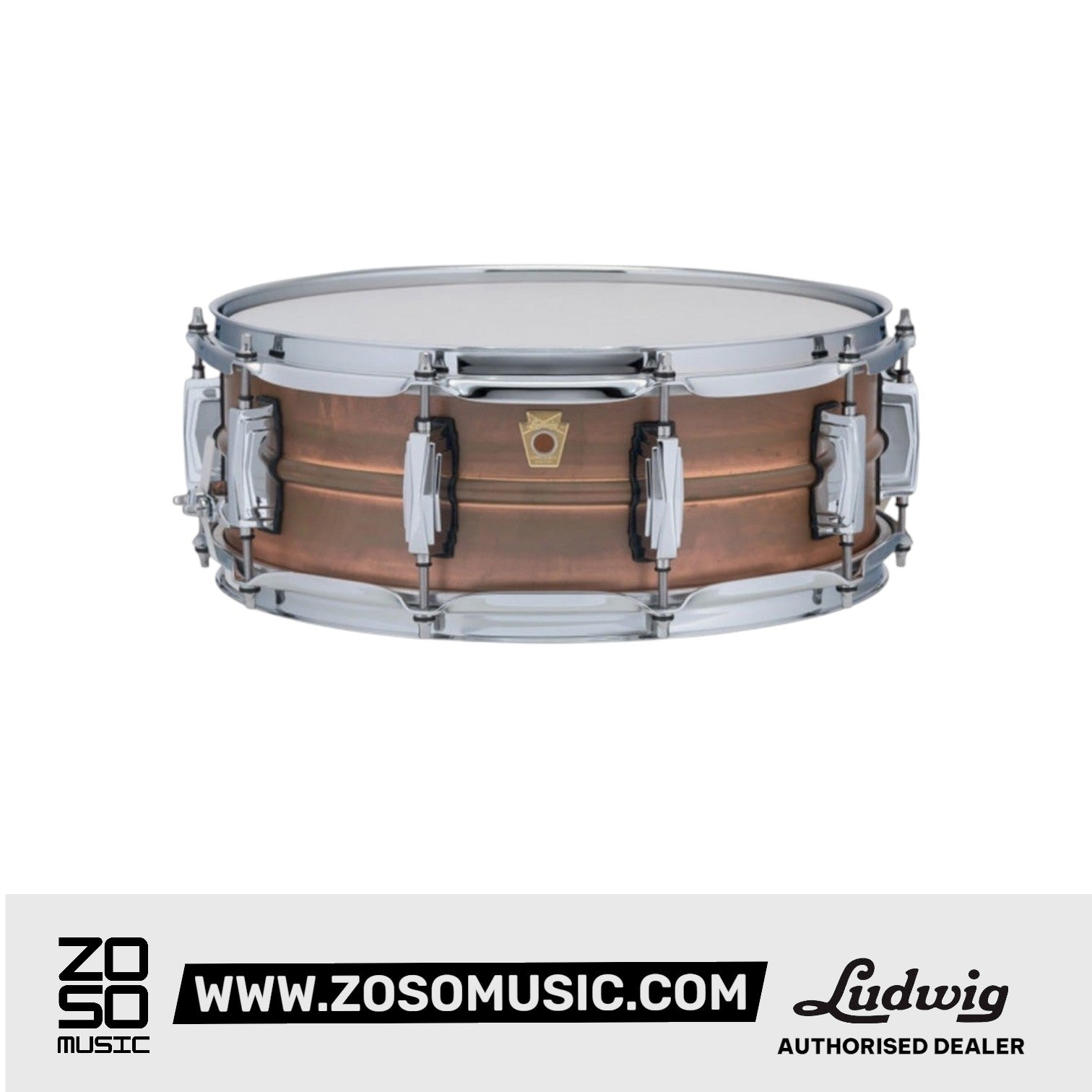 Ludwig LC661T 5x14inch Copperphonic Snare Drum, RAW Natural Patina Shell, Tube Lugs |  LUDWIG |  DRUM-SNARE DRUM |  Zoso Music