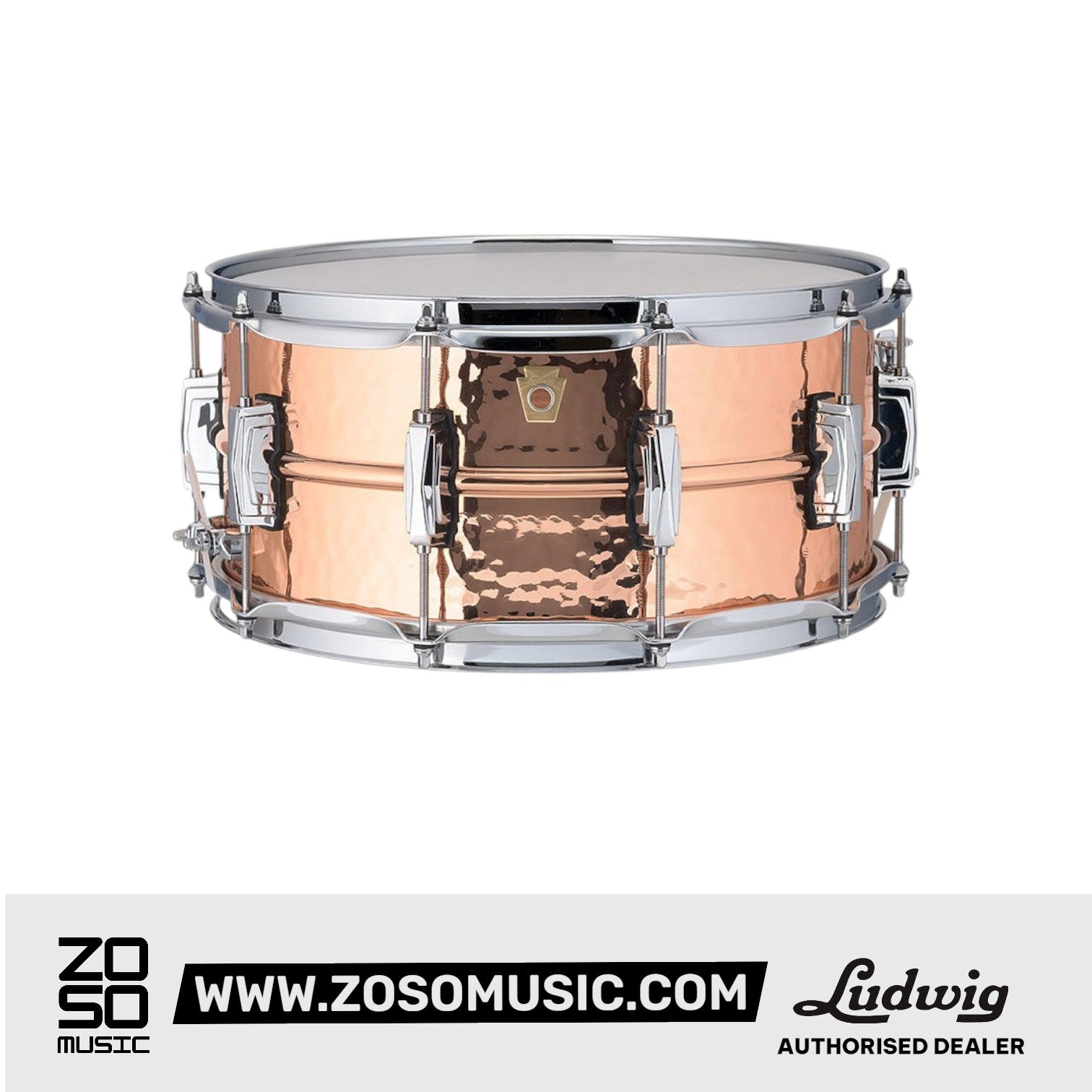 Ludwig LC662K 6.5x14inch Copperphonic Snare Drum, Hammered Shell, Imperial Lugs |  LUDWIG |  DRUM-SNARE DRUM |  Zoso Music