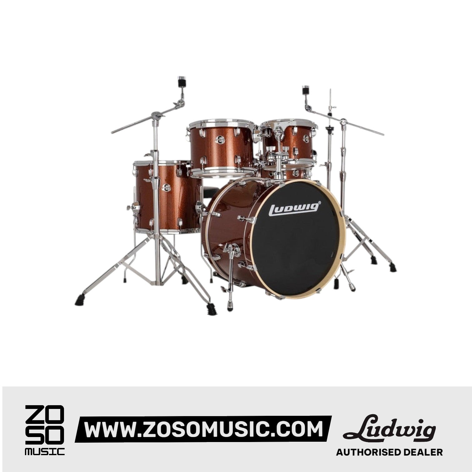 Ludwig LE520024 Evolution 5-Piece Drum Kit w/Hardware, Copper |  LUDWIG |  DRUM-ACOUSTIC |  Zoso Music