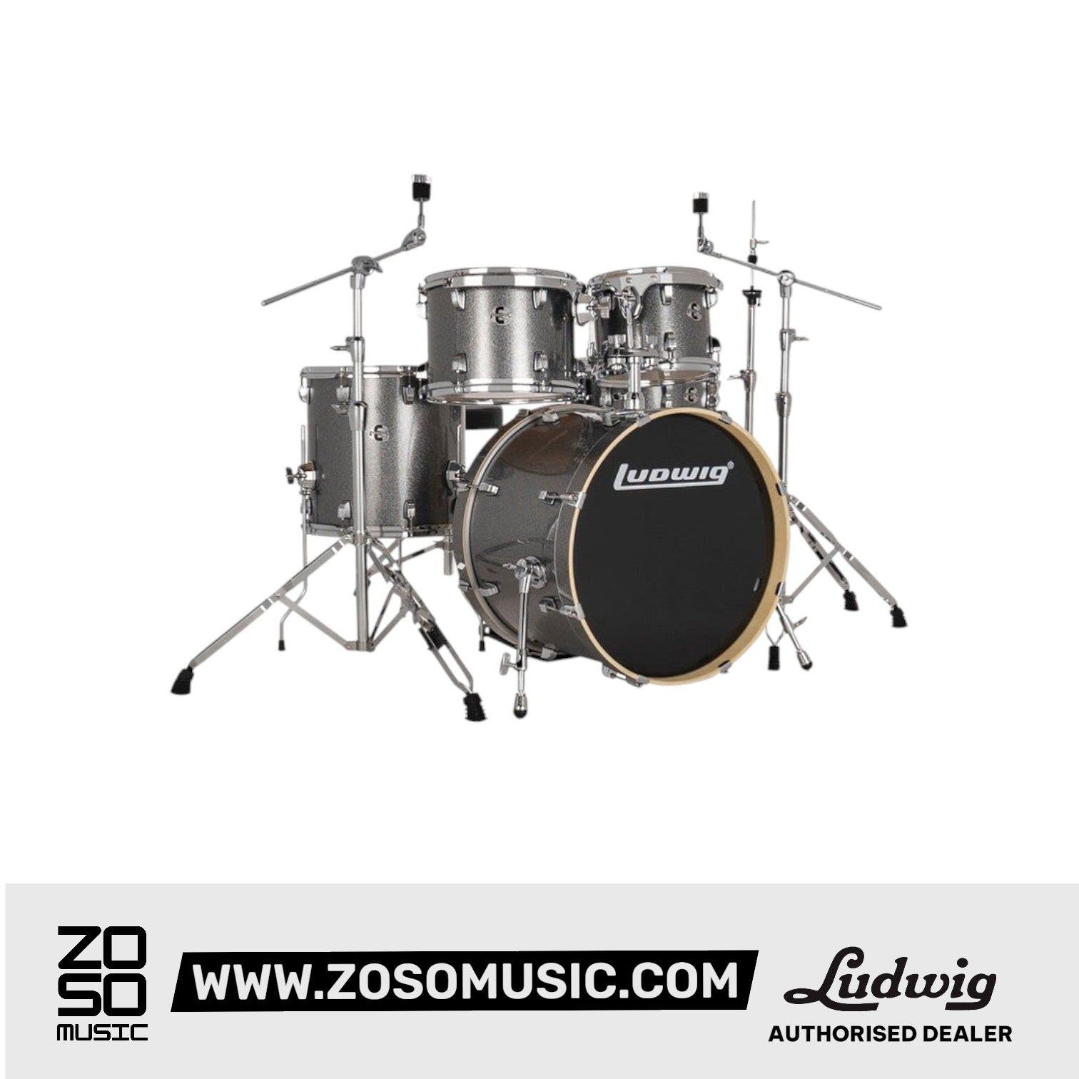 Ludwig LE520028 Evolution 5-Piece Drum Kit w/Hardware, Platinum |  LUDWIG |  DRUM-ACOUSTIC |  Zoso Music