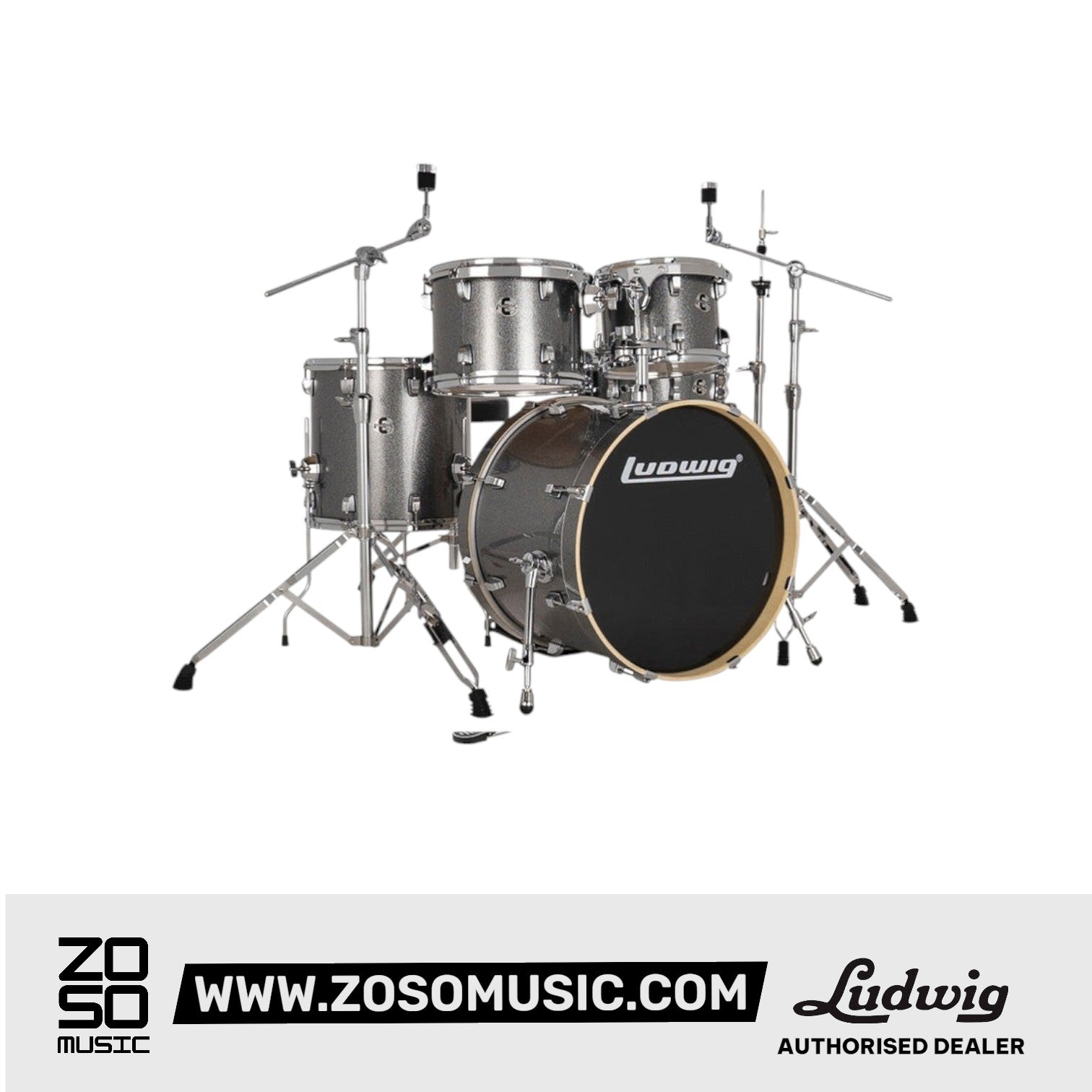Ludwig LE522028 Evolution 5-Piece Drum Kit w/Hardware, Platinum |  LUDWIG |  DRUM-ACOUSTIC |  Zoso Music