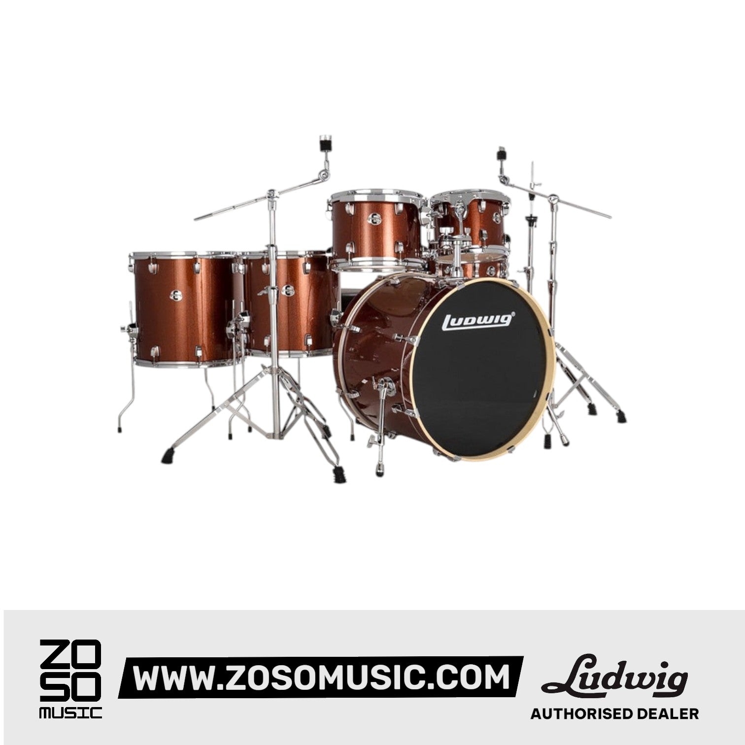 Ludwig LE622024 Evolution 6-Piece Drum Kit w/Hardware, Copper |  LUDWIG |  DRUM-ACOUSTIC |  Zoso Music