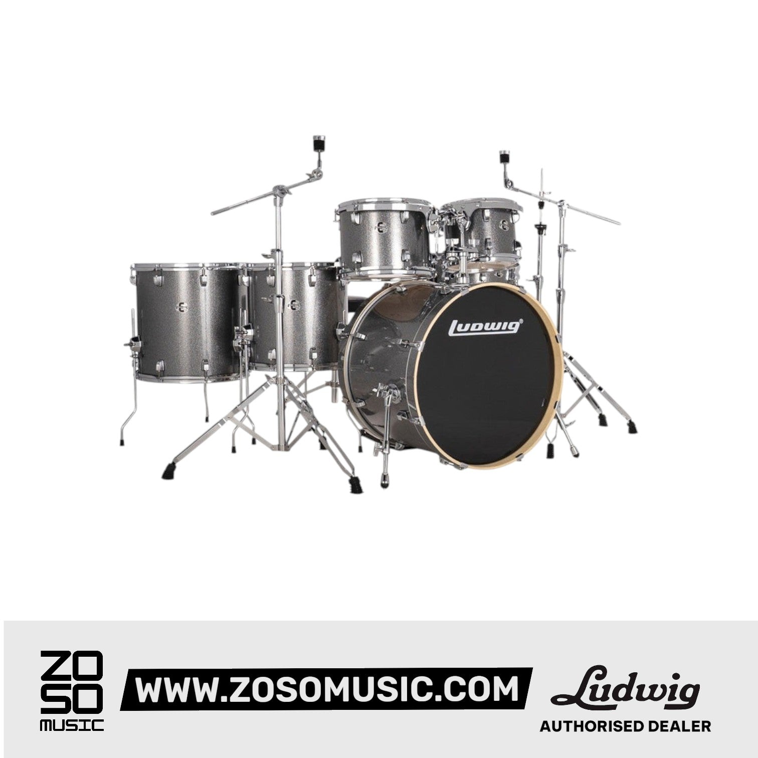 Ludwig LE622028 Evolution 6-Piece Drum Kit w/Hardware, Platinum |  LUDWIG |  DRUM-ACOUSTIC |  Zoso Music