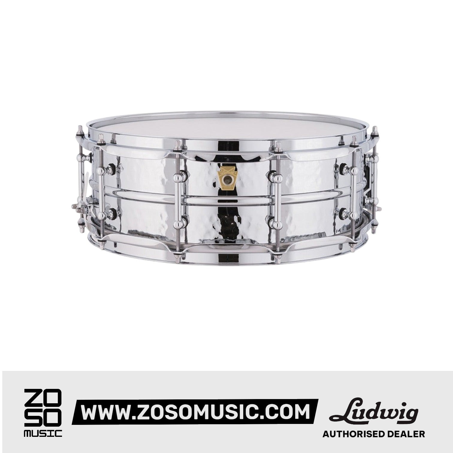 Ludwig LM400KT 5x14inch Supraphonic Chrome-Plated Aluminium Snare Drum, Hammered Shell, Tube Lugs |  LUDWIG |  DRUM-SNARE DRUM |  Zoso Music