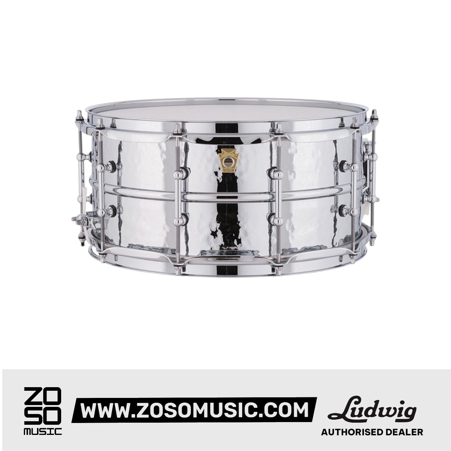 Ludwig LM402KT 6.5x14inch Supraphonic Chrome-Plated Aluminium Snare Drum, Hammered Shell, Tube Lugs |  LUDWIG |  DRUM-SNARE DRUM |  Zoso Music