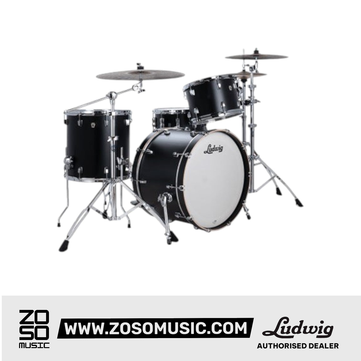 Ludwig LN24233TXB2 Neusonic 3-Piece Shell Pack (22B+13T+16F), Black Velvet |  LUDWIG |  DRUM-ACOUSTIC |  Zoso Music
