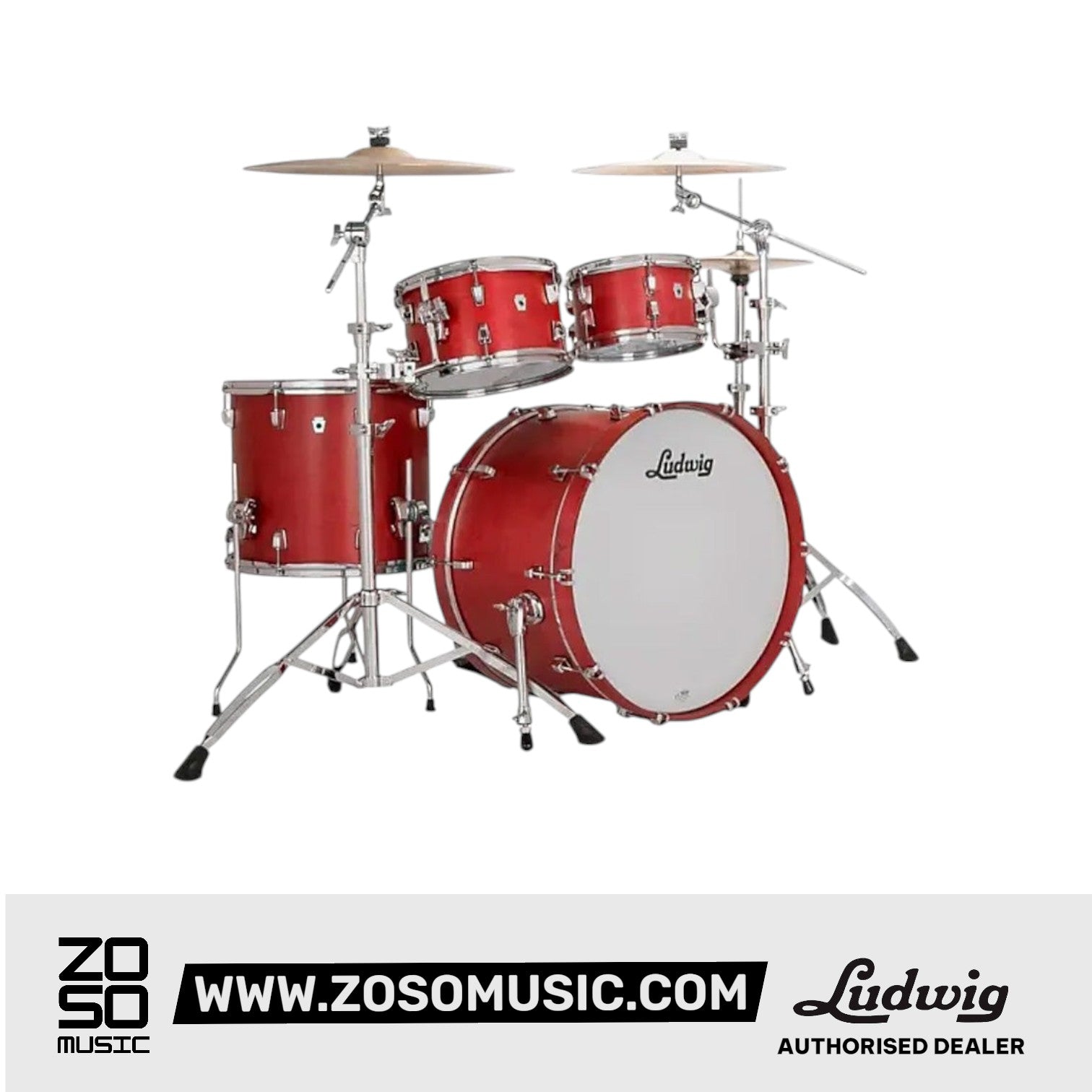 Ludwig LN34204FTXPR Neusonic 4-Piece Rapid MOD2 Drum Shell (22B/16F/10T/12T), Satin Diablo Red | Zoso Music Sdn Bhd