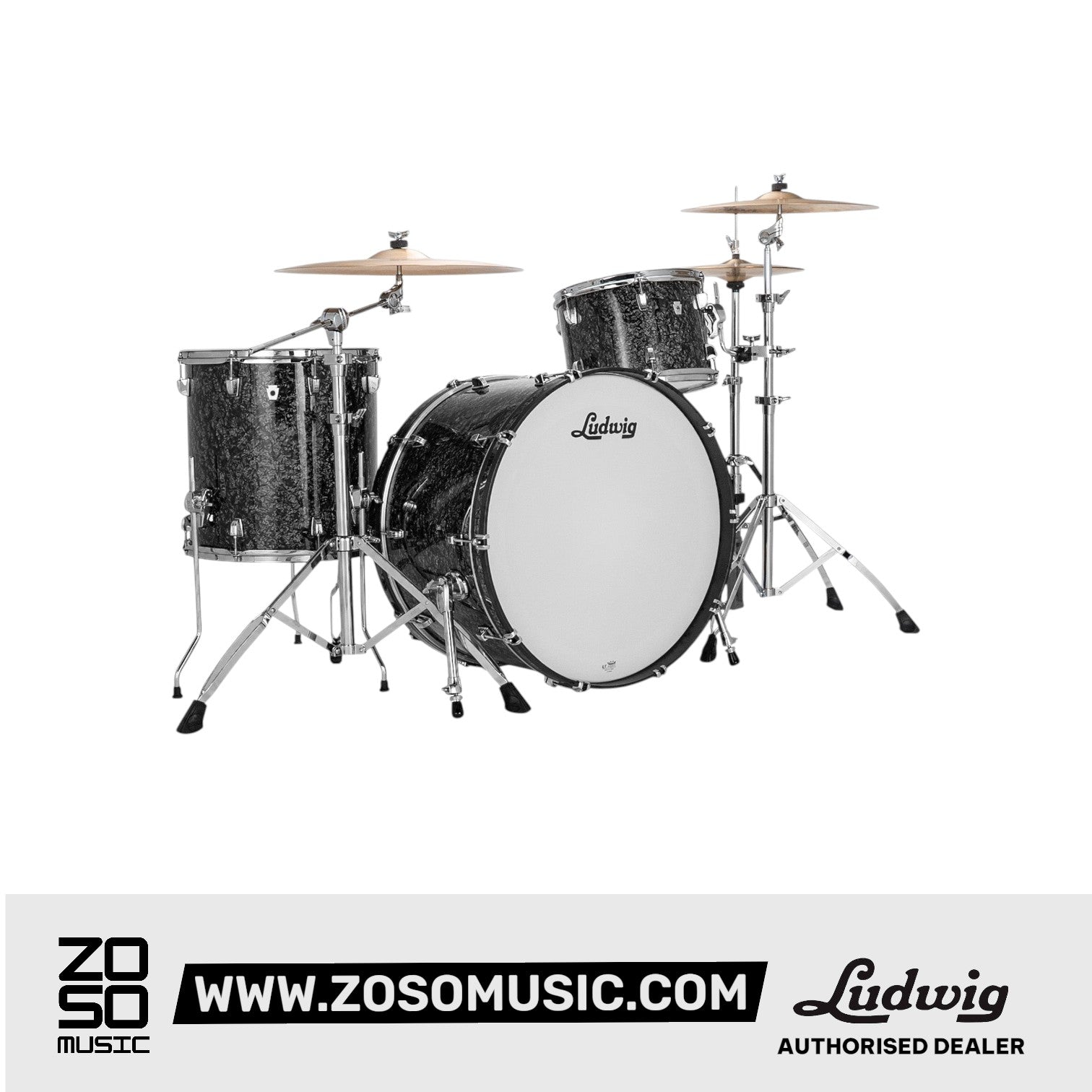 Ludwig LN34433TXA8 Neusonic 3-Piece Pro Beat Shell Pack (24B/16F/13T), Ebony Pearl | Zoso Music Sdn Bhd