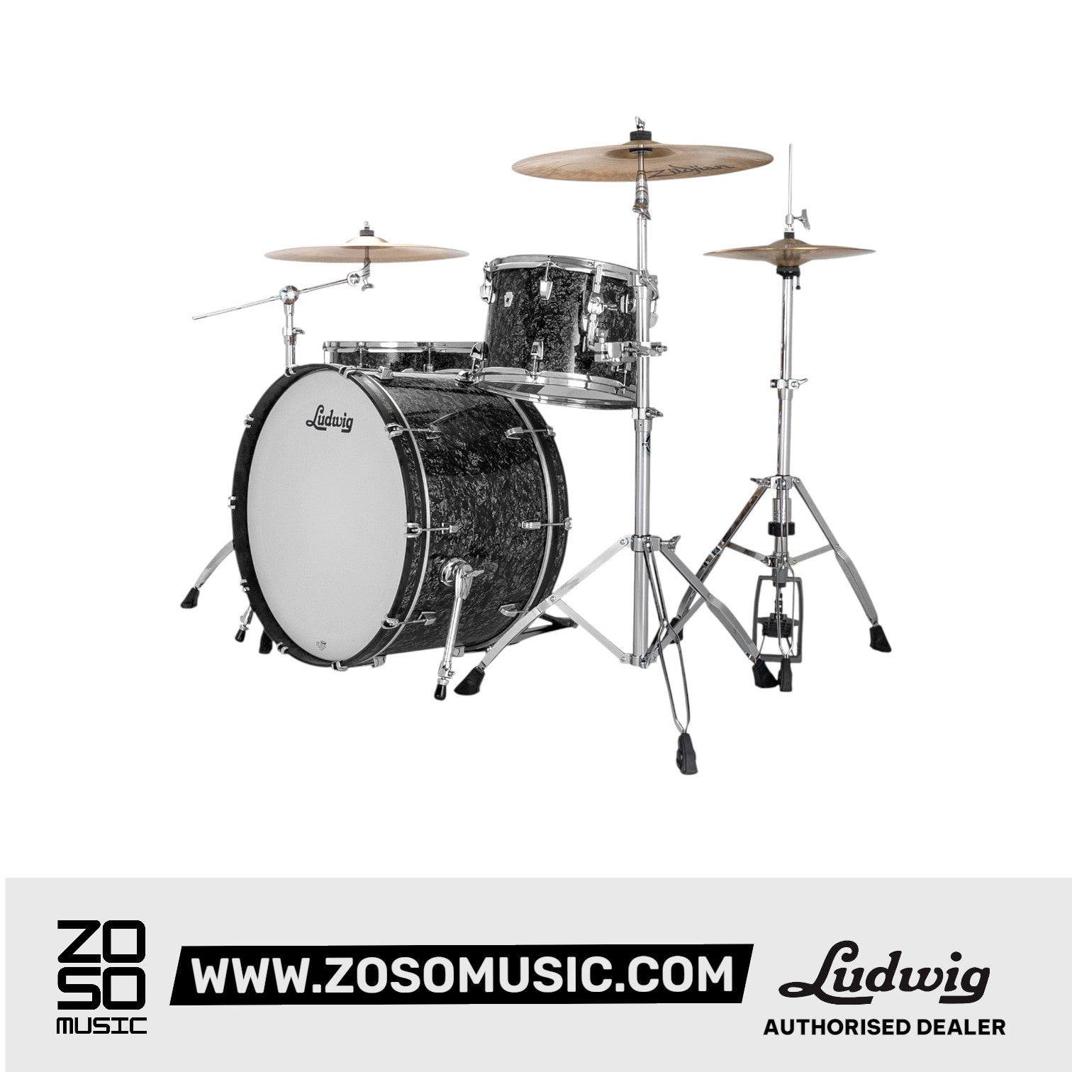 Ludwig LN34433TXA8 Neusonic 3-Piece Pro Beat Shell Pack (24B/16F/13T), Ebony Pearl |  LUDWIG |  DRUM-ACOUSTIC |  Zoso Music