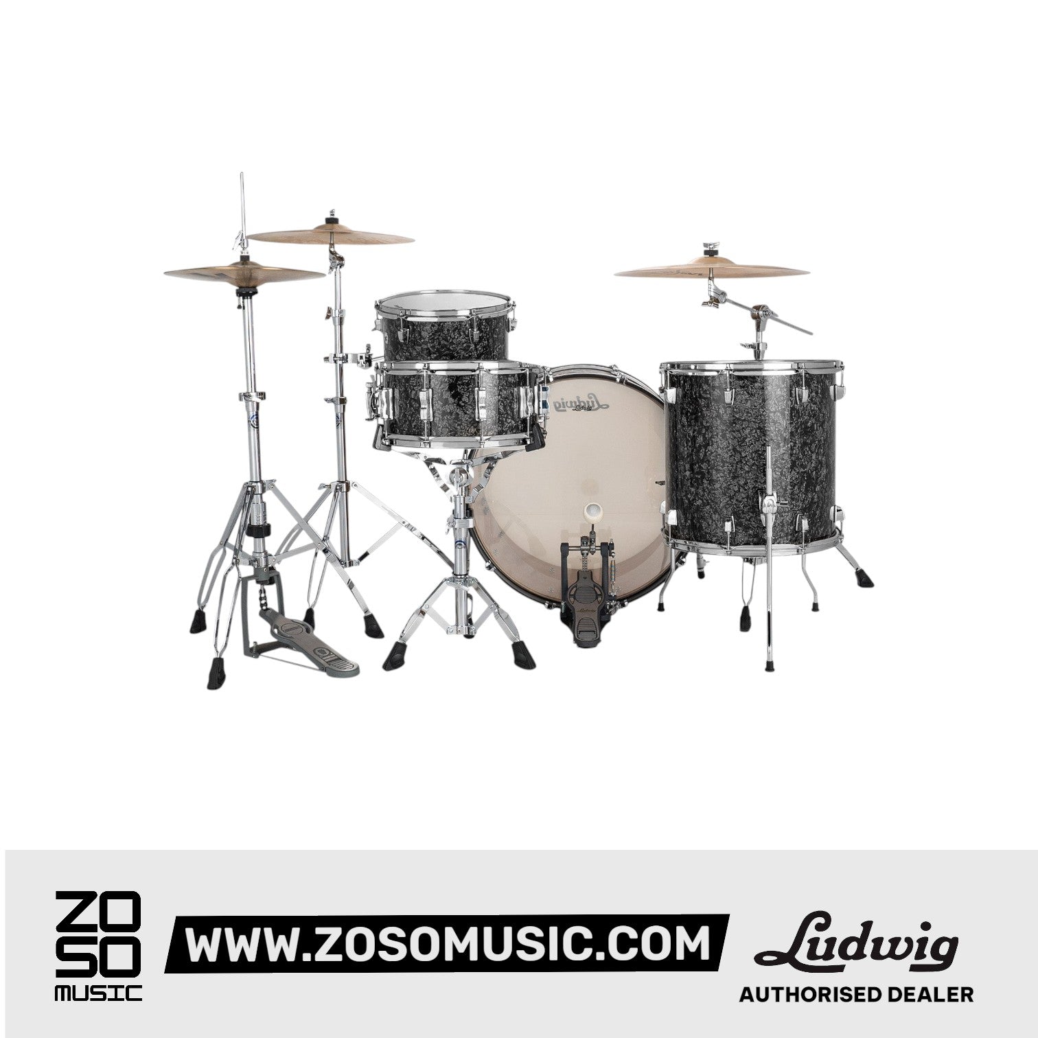 Ludwig LN34433TXA8 Neusonic 3-Piece Pro Beat Shell Pack (24B/16F/13T), Ebony Pearl |  LUDWIG |  DRUM-ACOUSTIC |  Zoso Music